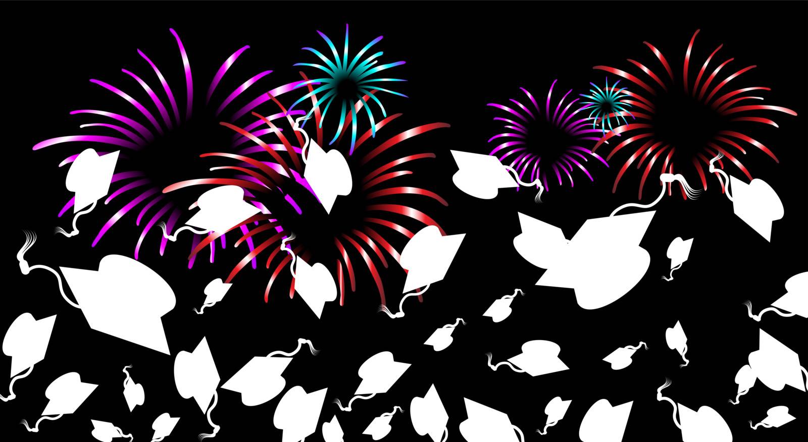 An image representing graduation with fireworks.