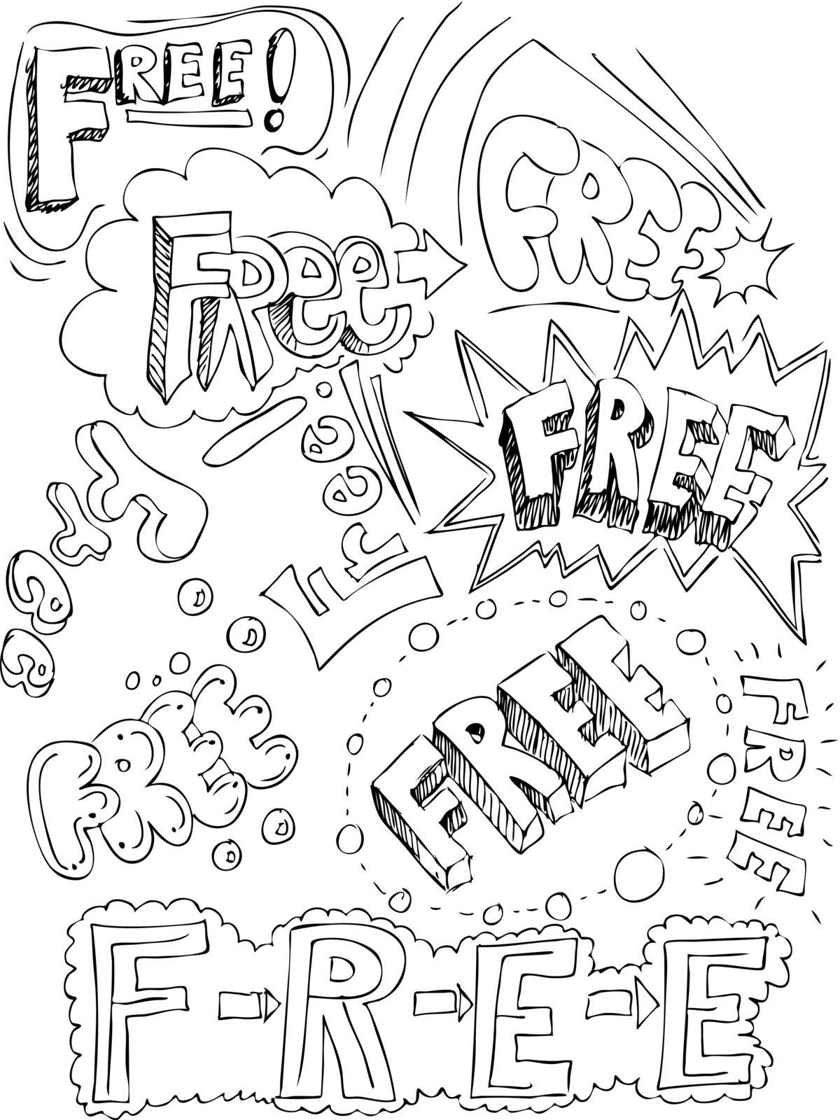 An image using the word Free in a variety of styles.