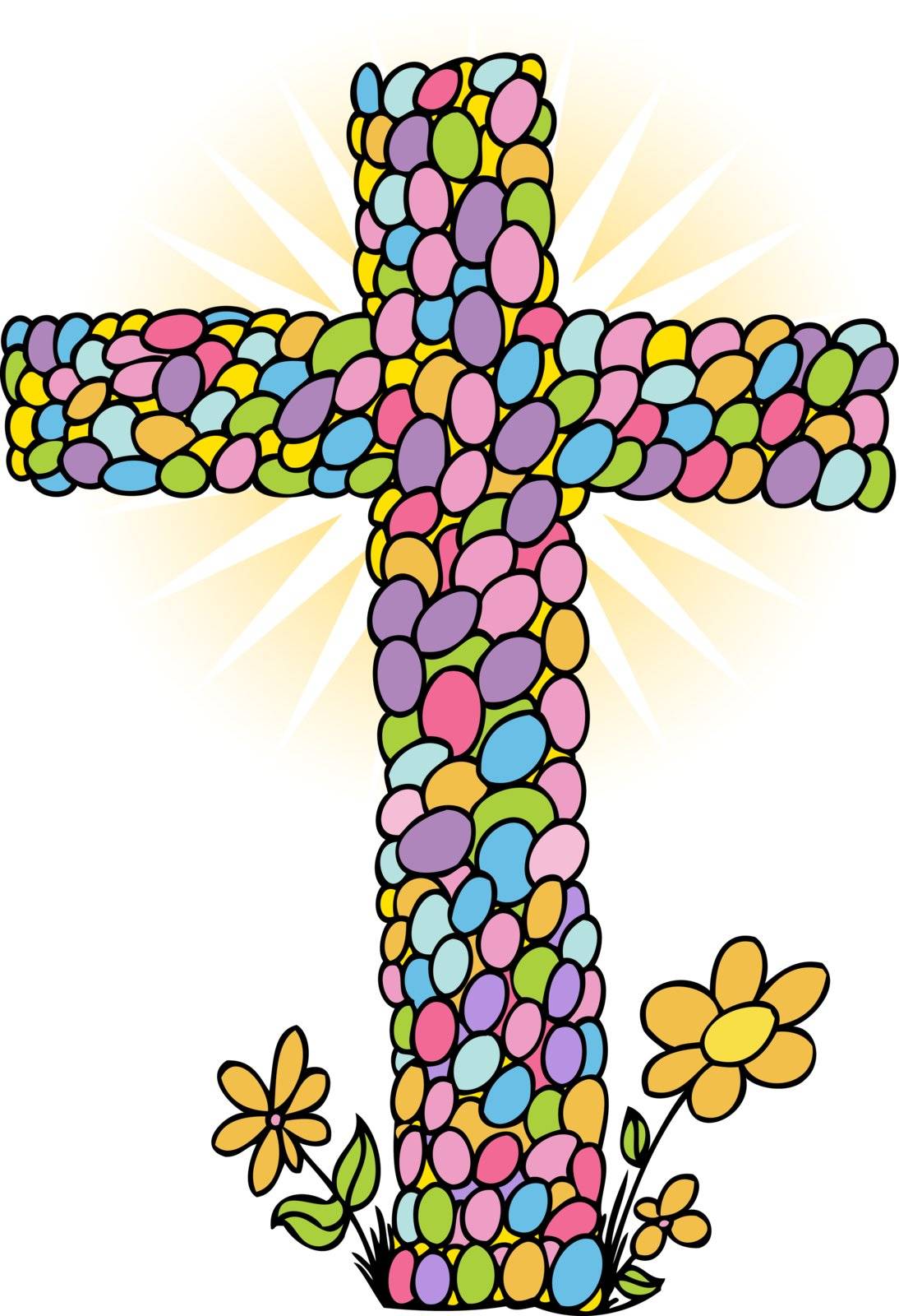 Cross in shape of eggs for Easter Sunday.