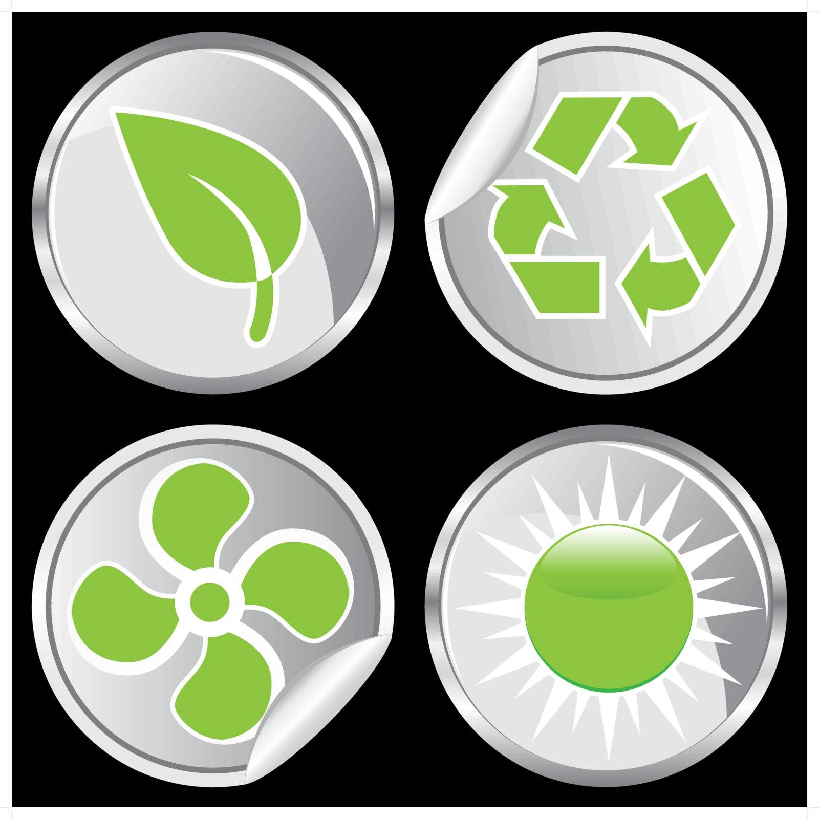 Set of 4 3D recycling / environment buttons.