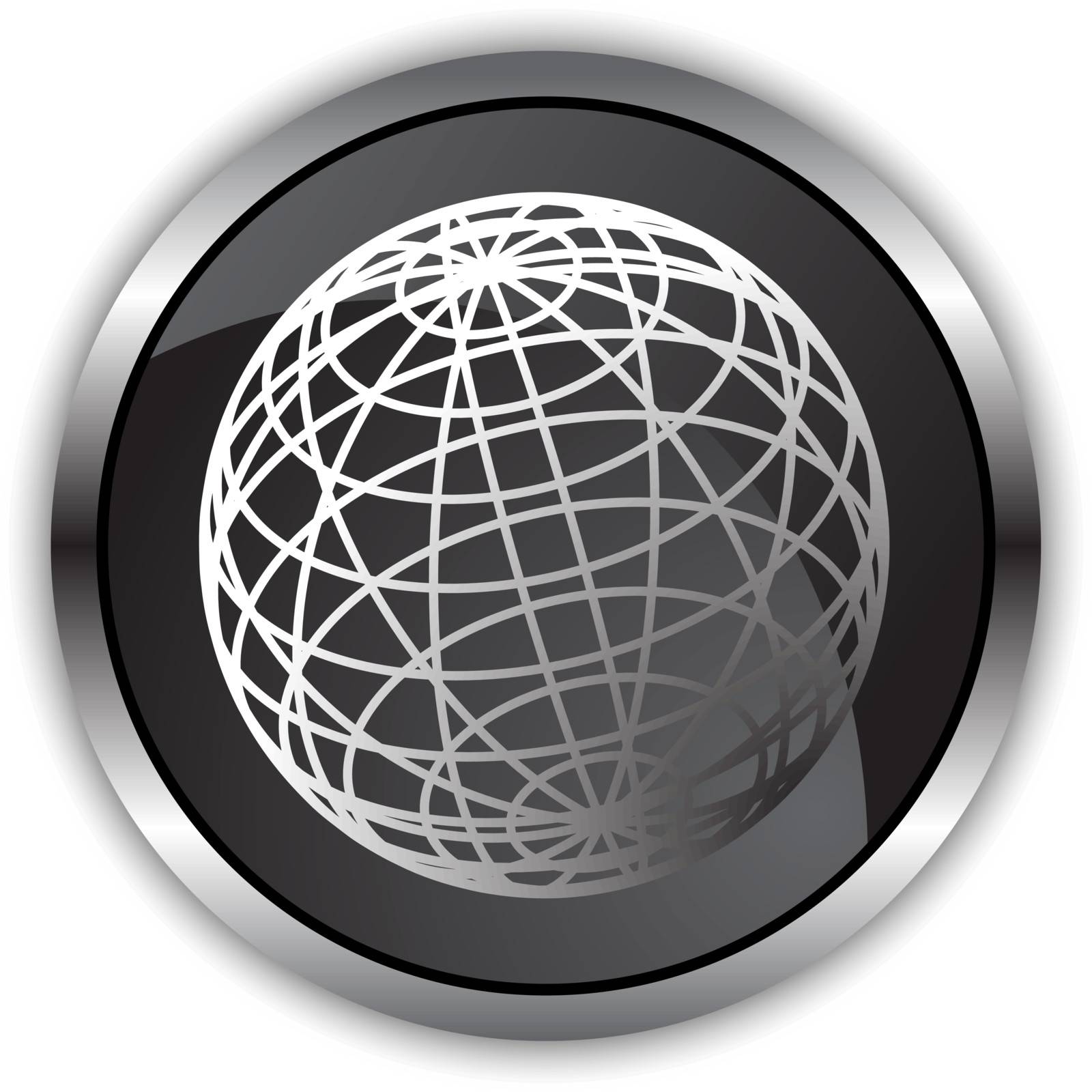3D globe button - black satin.