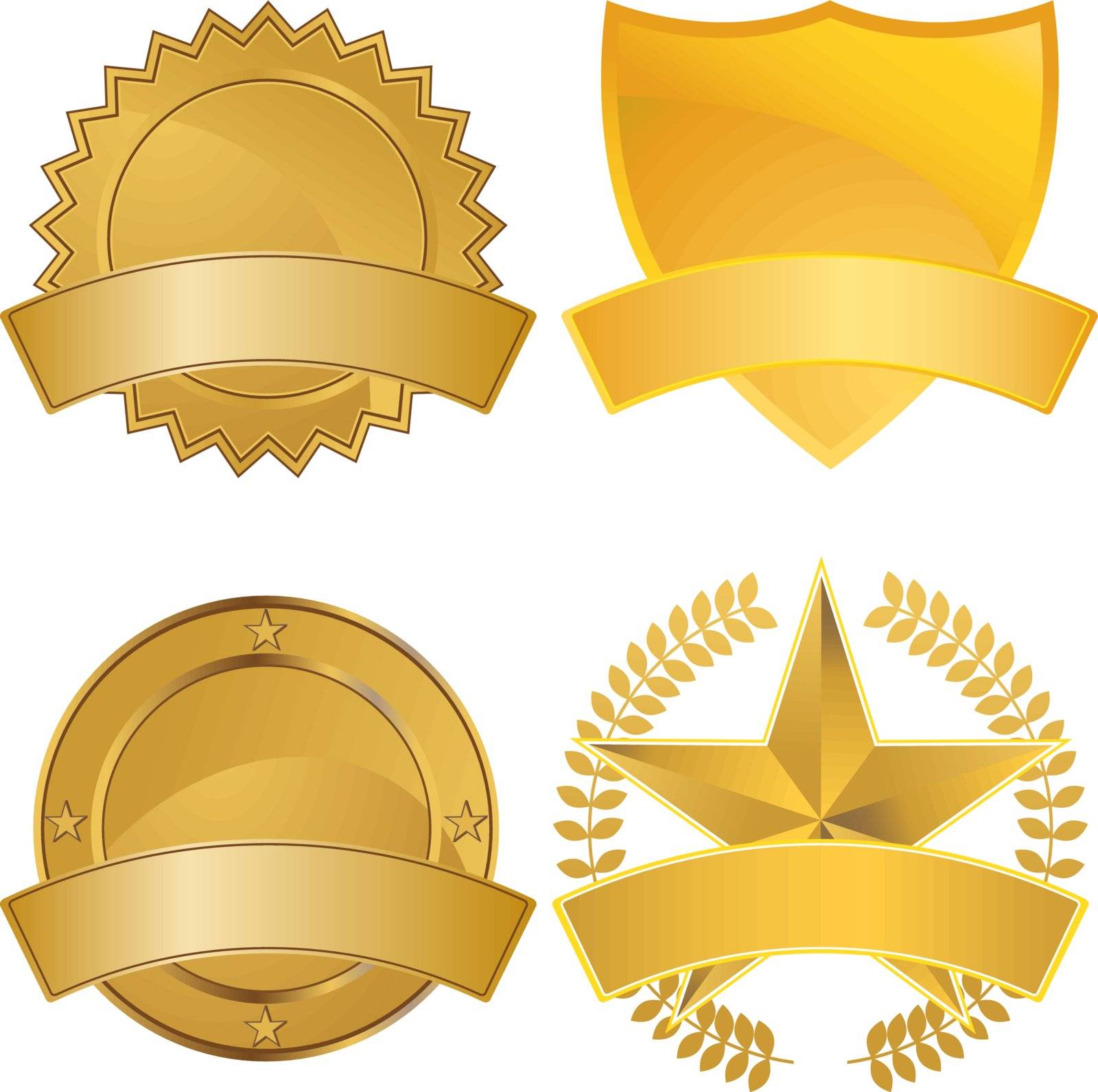 Set of gold award medals with space for text.