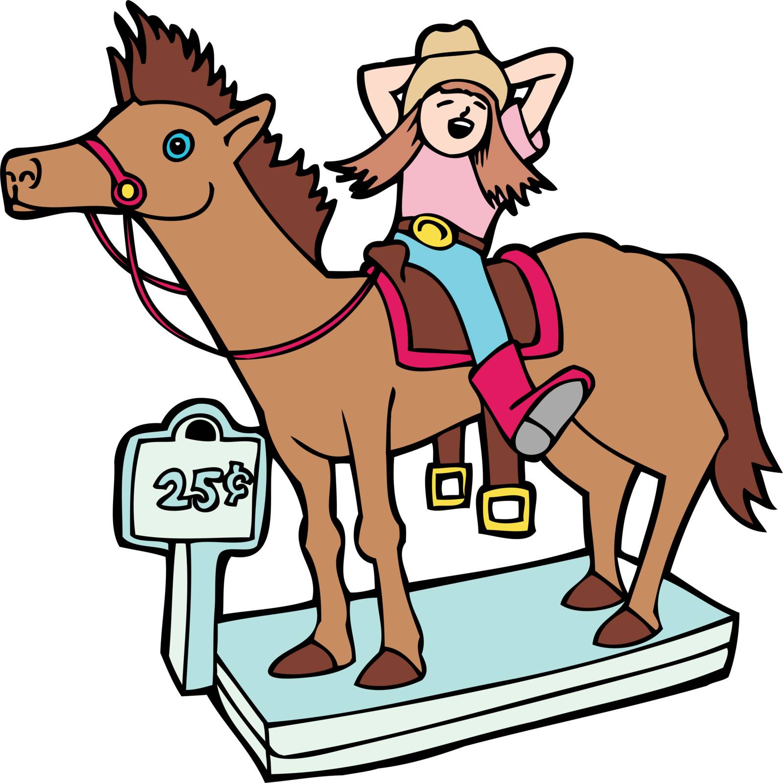 A girl has fun riding a mechanical horse.