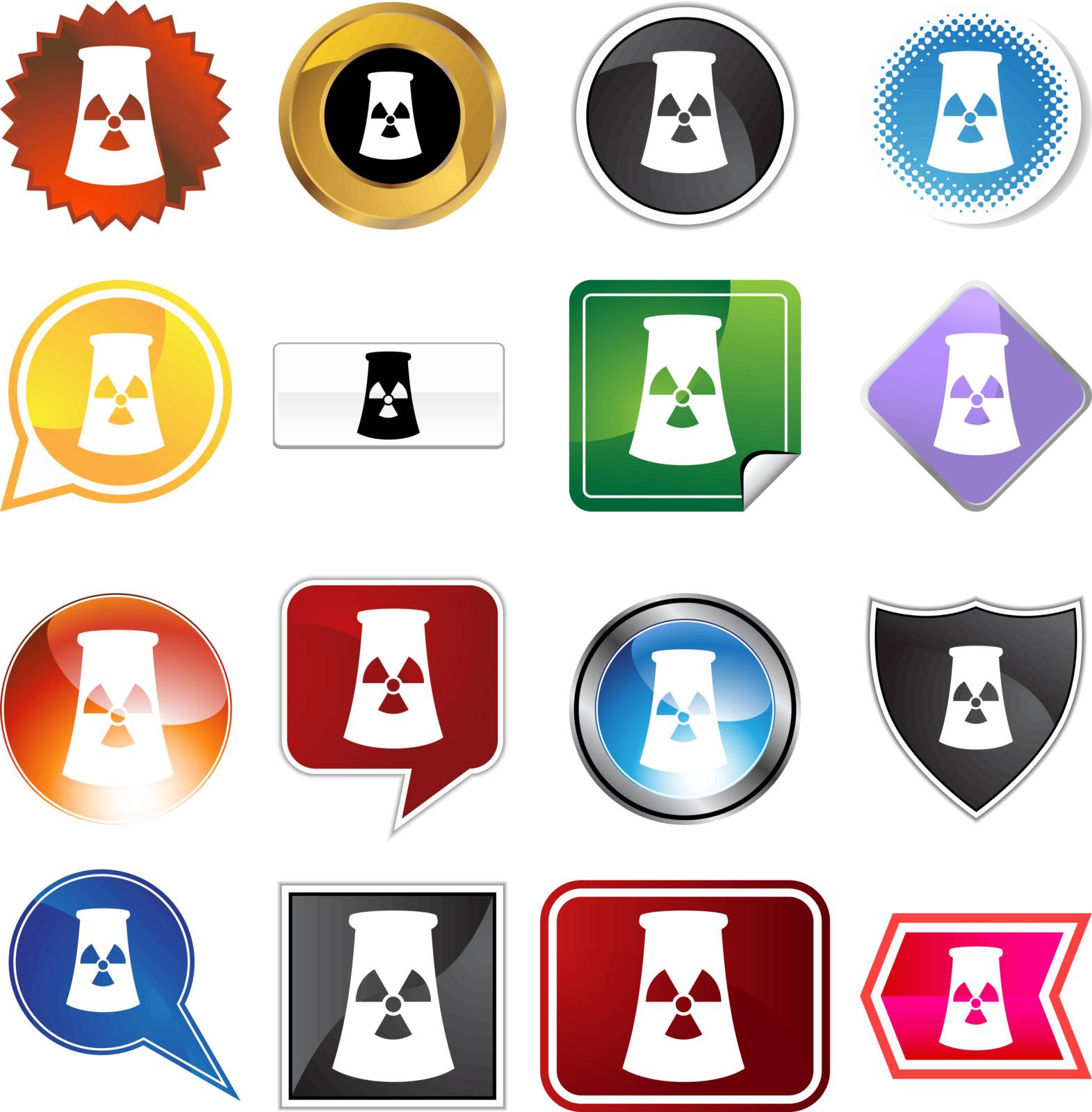 Nuclear powerplant icon set isolated on a white background.