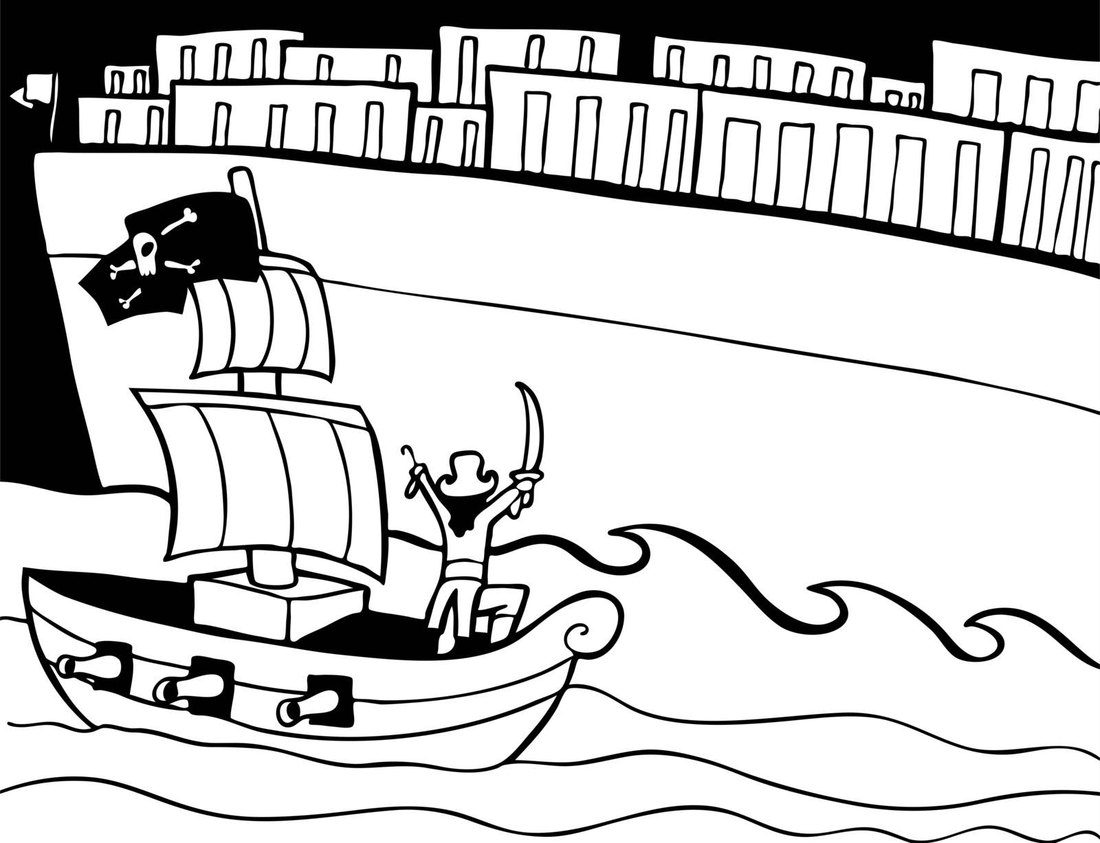 Image of pirates attacking a cargo ship.