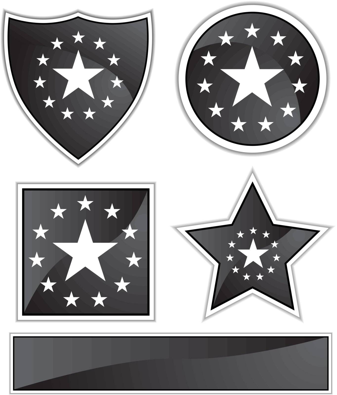 Set of 3D black chrome icons - stars.