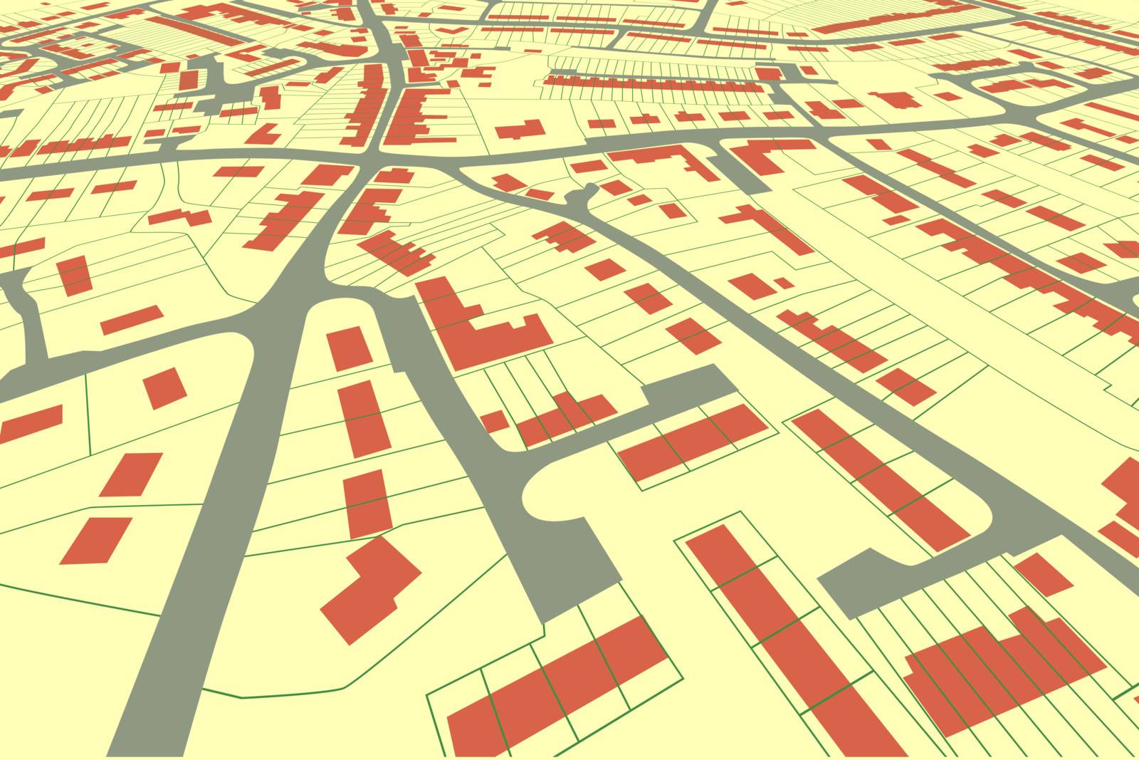 Angled view of an editable vector housing map in a generic town