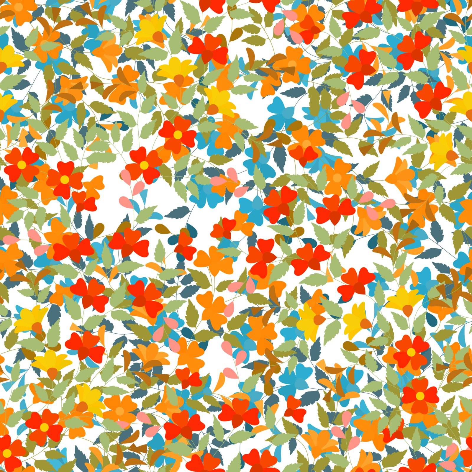 Editable vector seamless tile of multicolored flowers