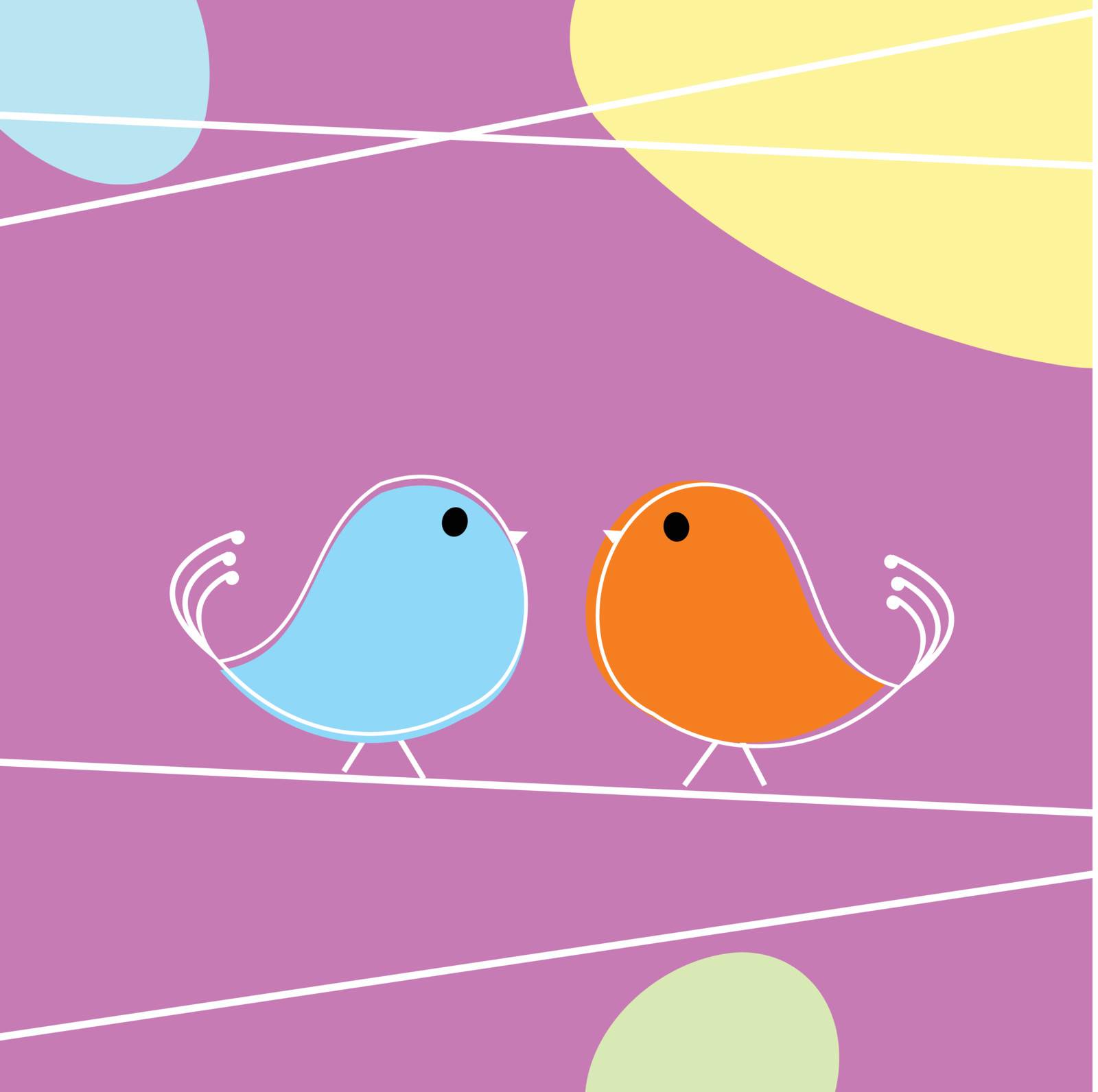 Tweet doodle birds on a wire, love card