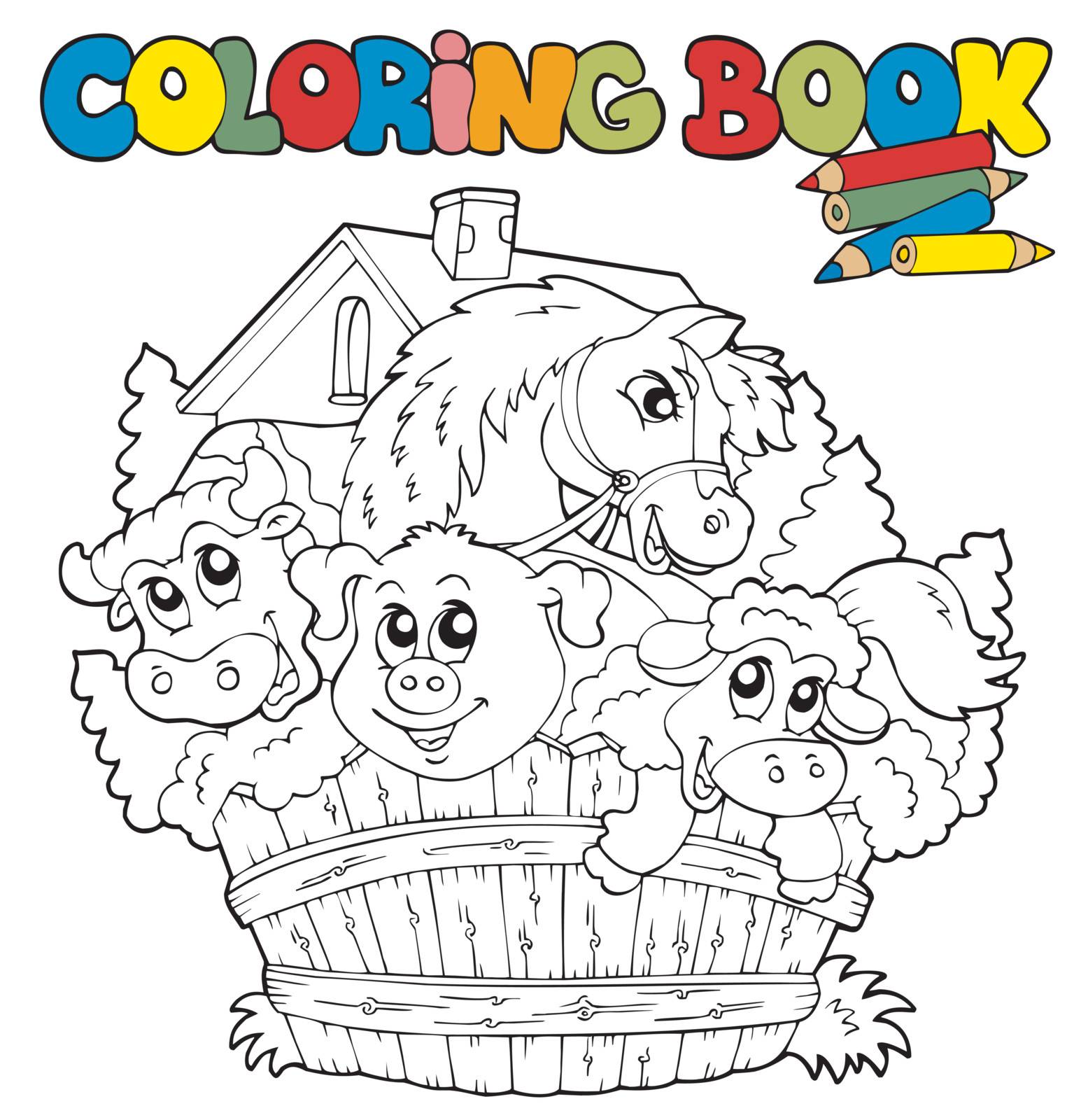 Coloring book with cute animals 2 - vector illustration.