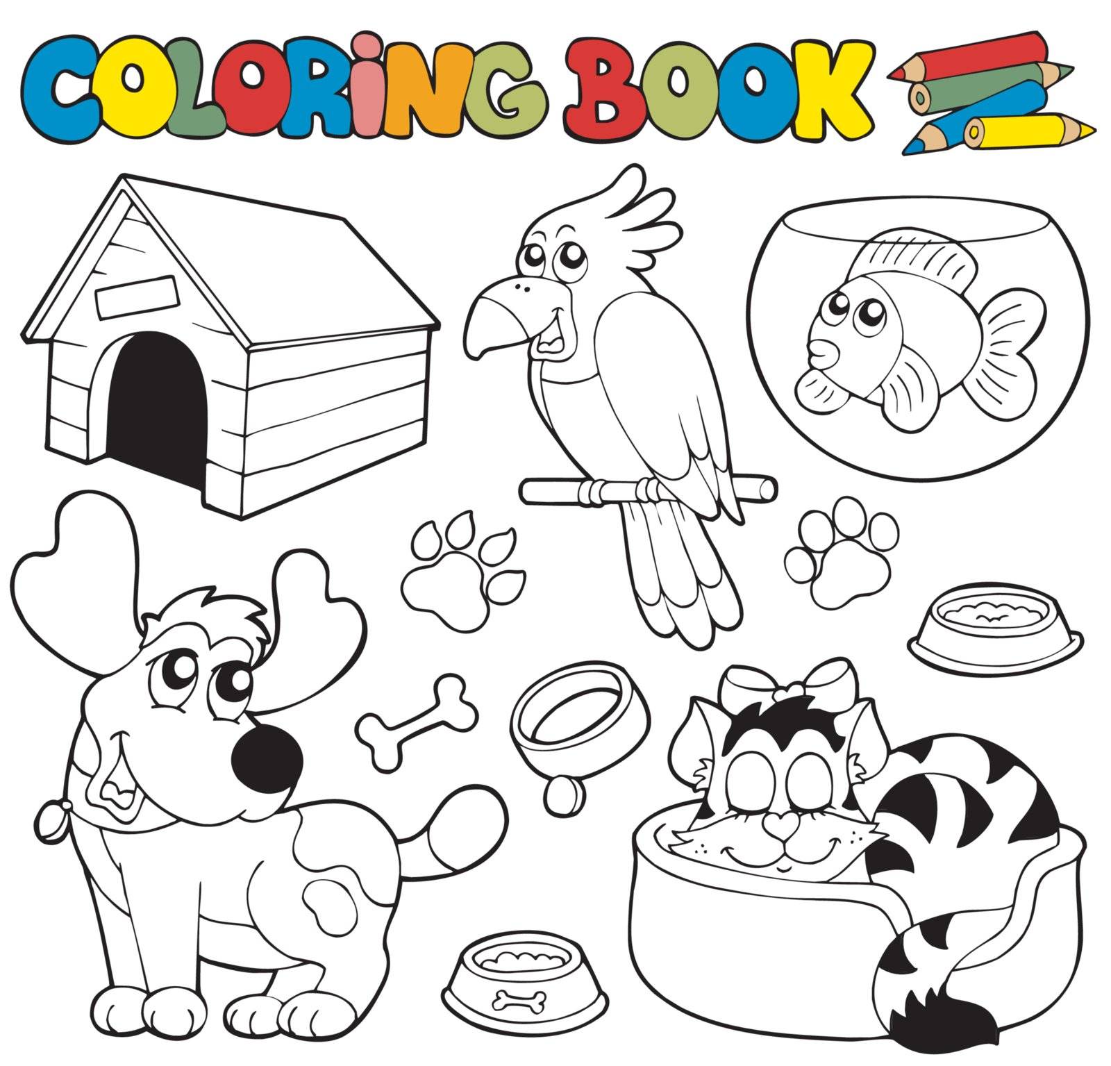 Coloring book with pets 1 - vector illustration.