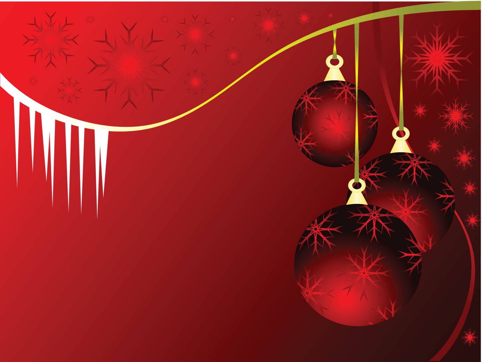 An abstract Christmas vector illustration with red baubles on a darker backdrop with white snowflakes and room for text