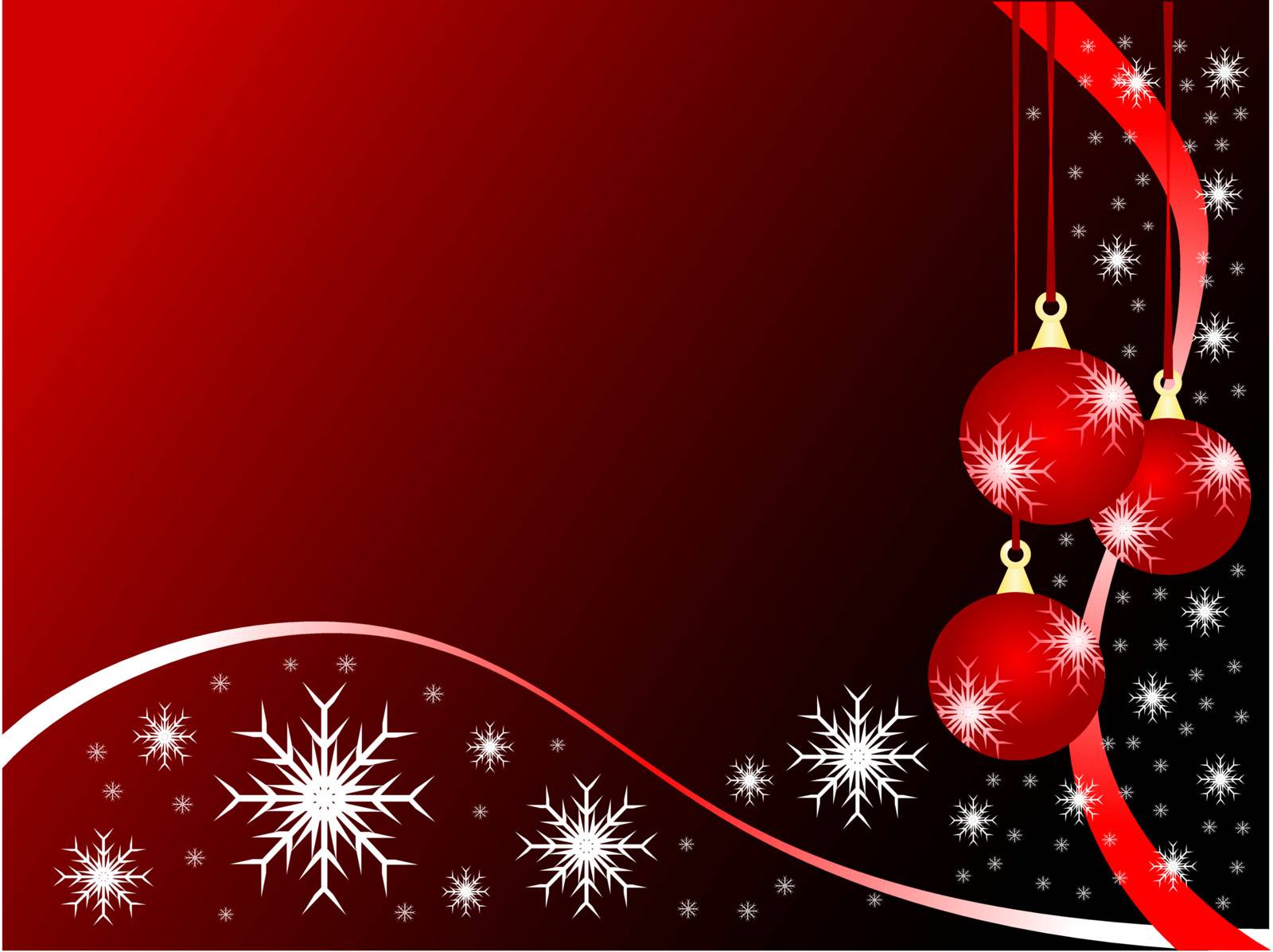 An abstract Christmas vector illustration with red baubles on a darker backdrop with white snowflakes and room for text