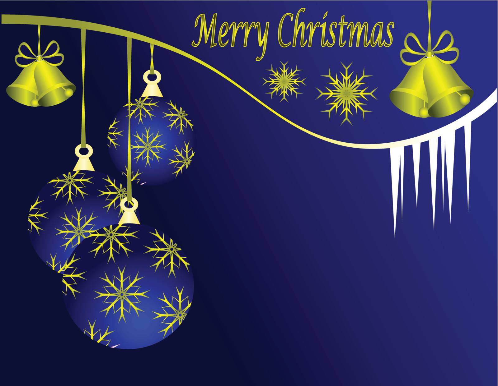 An abstract Christmas vector illustration with blue baubles on a darker backdrop with white snowflakes and room for text