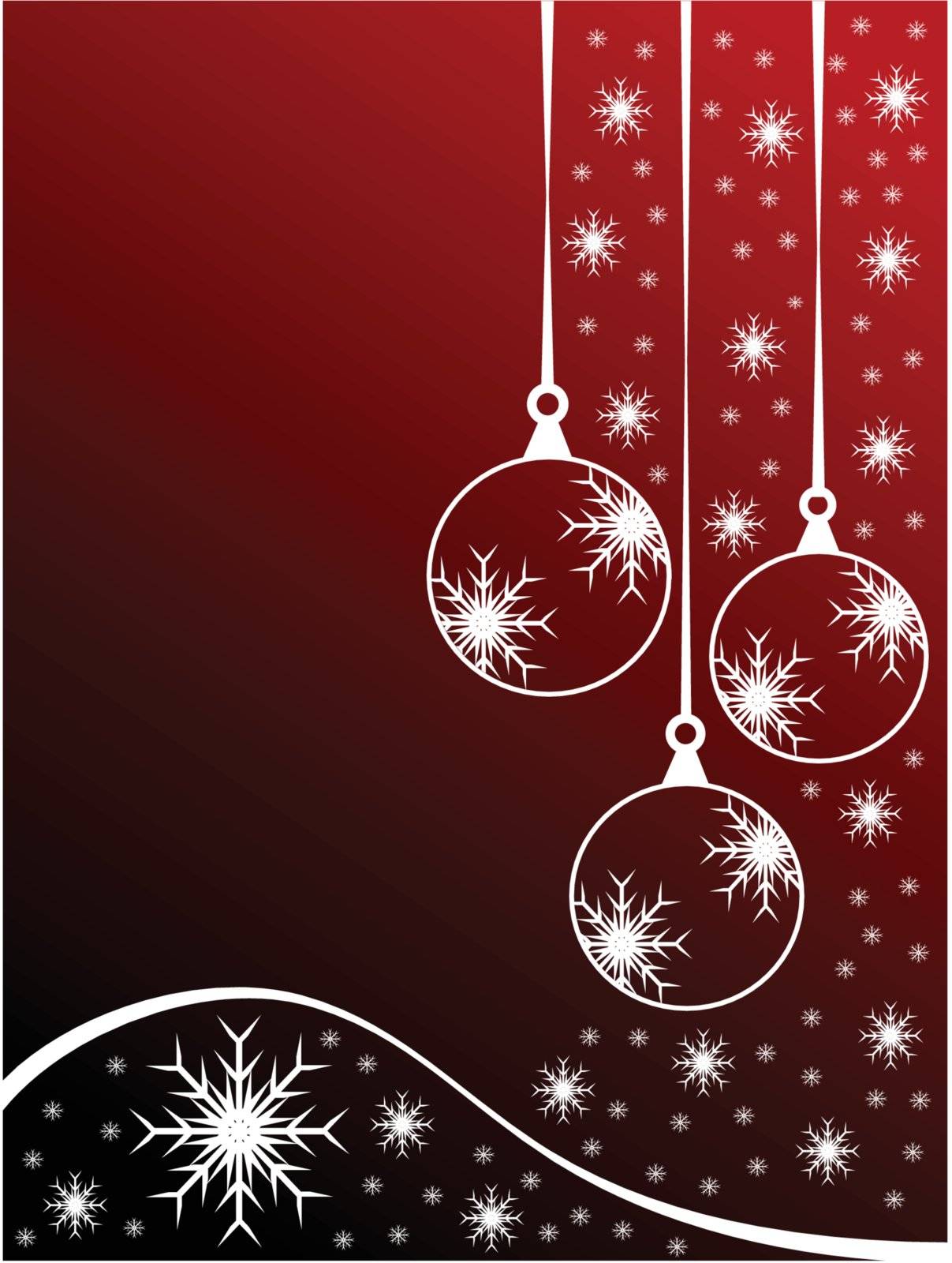 An abstract Christmas vector illustration with clear white outline baubles on a darker backdrop with white snowflakes and room for text