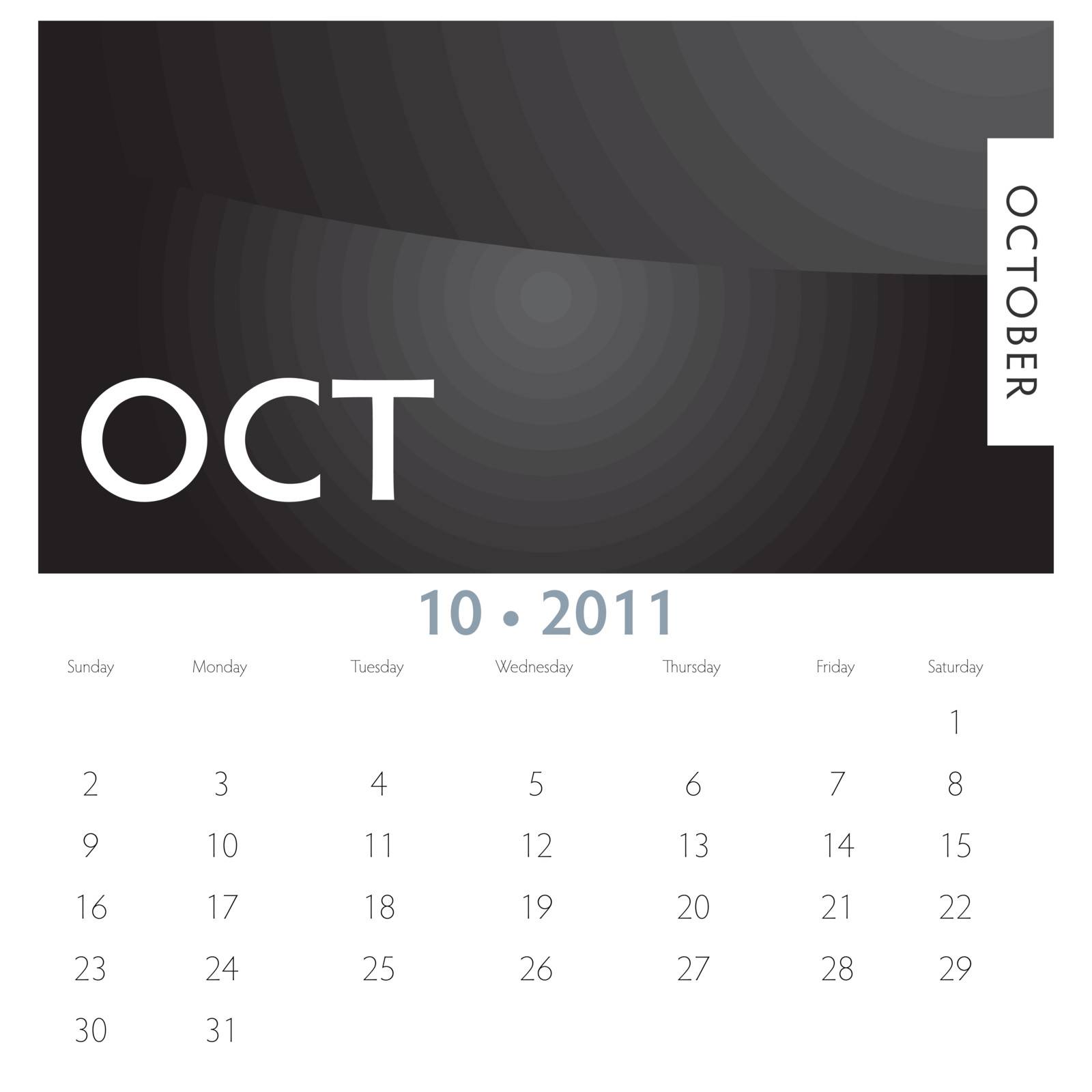 An image of a 2011 October calendar.