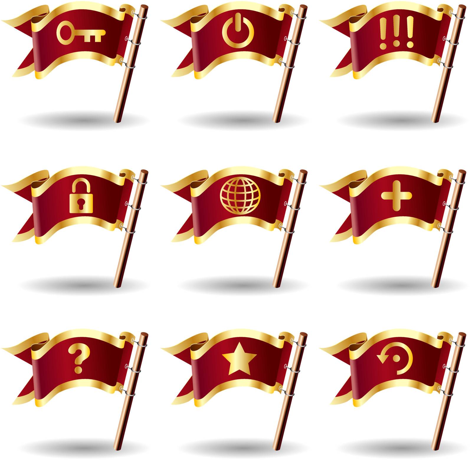Desktop application computer icons on royal vector flag buttons - good for print, web, or packaging

