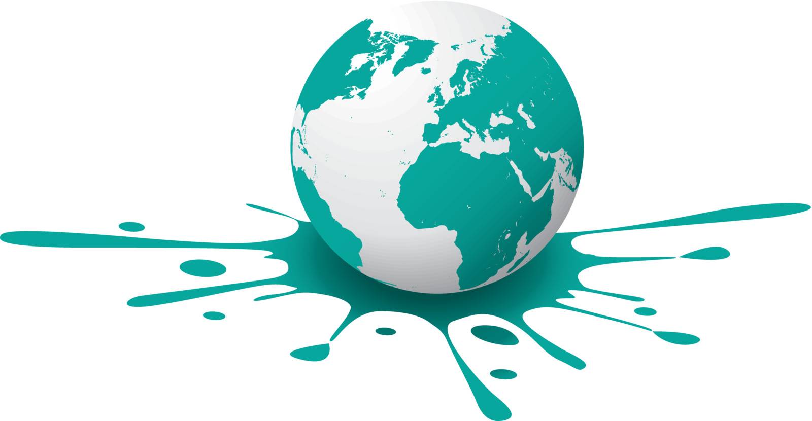 A white and teal globe, with paint splash. Editable vector illustration.