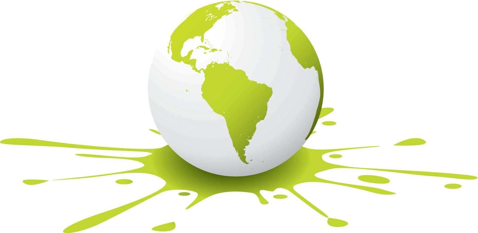 A white and green globe, with paint splash. Editable vector illustration.