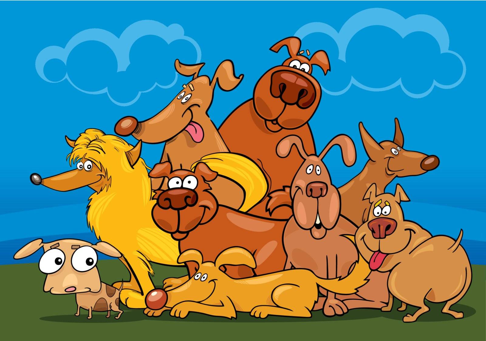 illustration of cartoon dogs group