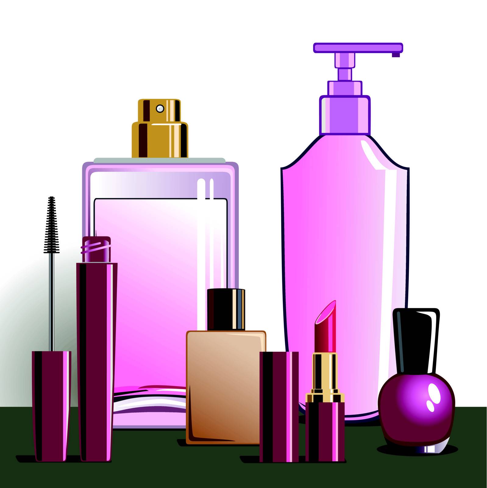 Collection of cosmetics and beauty products, full scalable vector graphic, change the colors as you like.