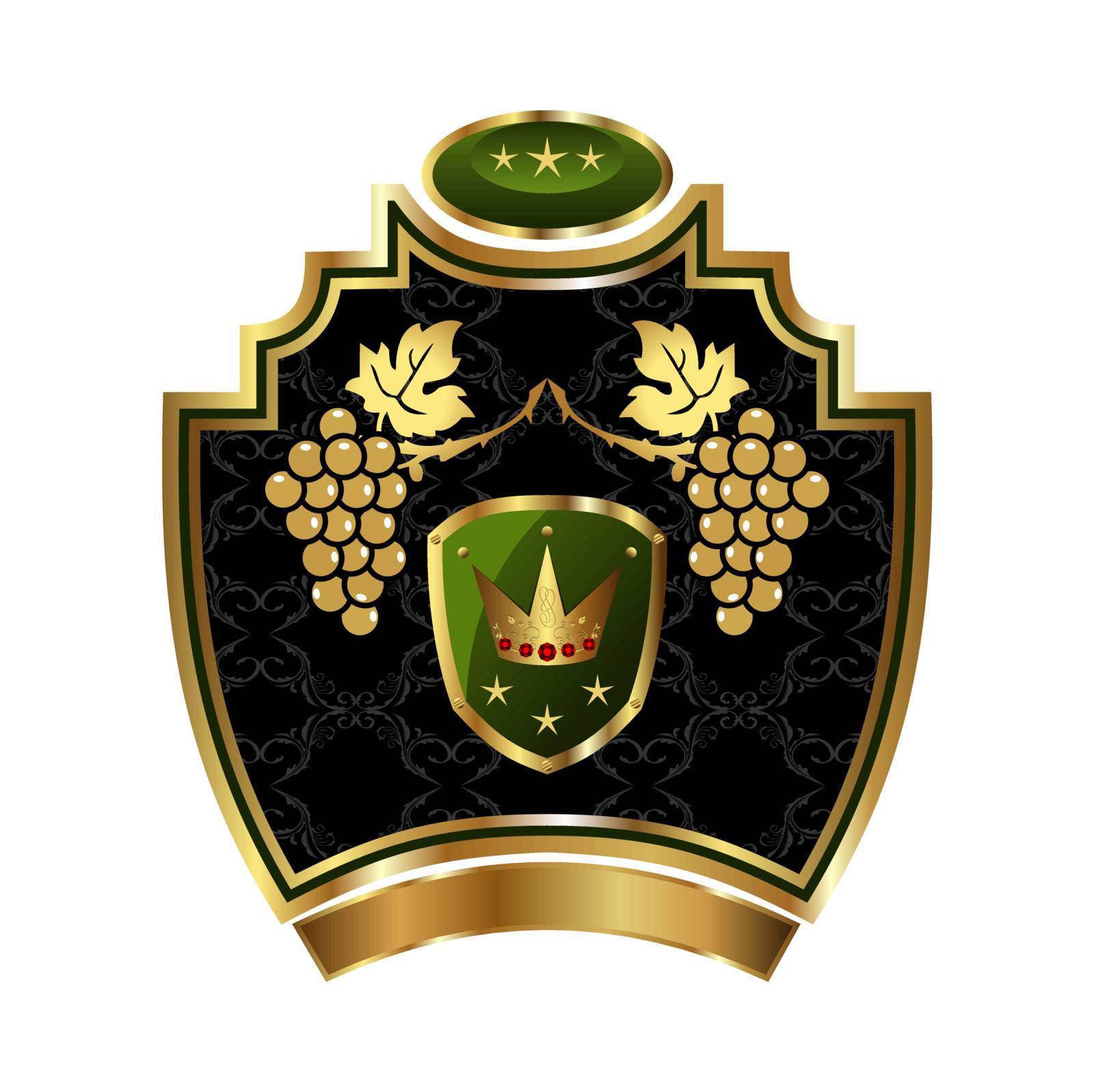 Illustration gold label with grapevine with crown - vector