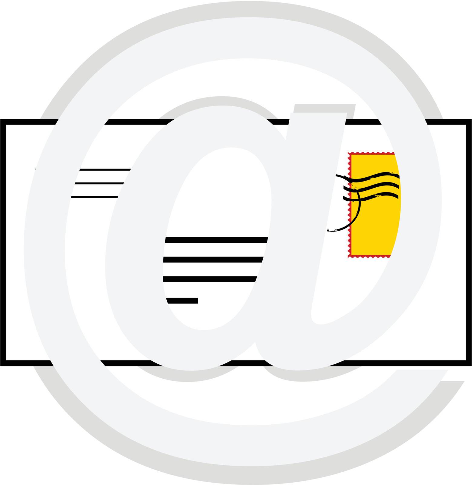 Concept illustration showing a stamped letter with a @ sign, to represent an e-mail
