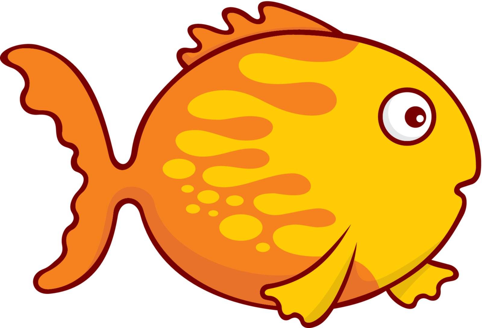 Surprised yellow and orange goldfish cartoon illustration isolated on white background.