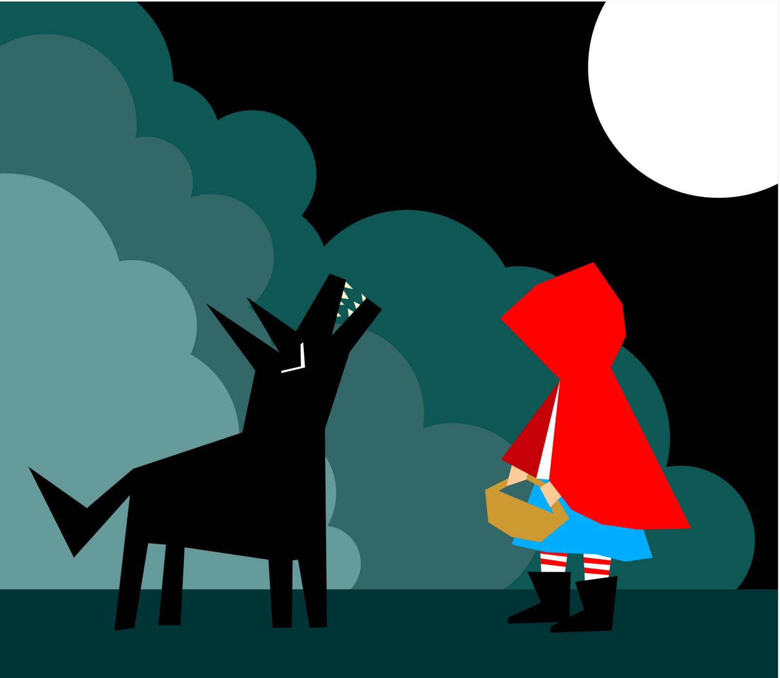 Little Red Riding Hood and the Wolf in the forest