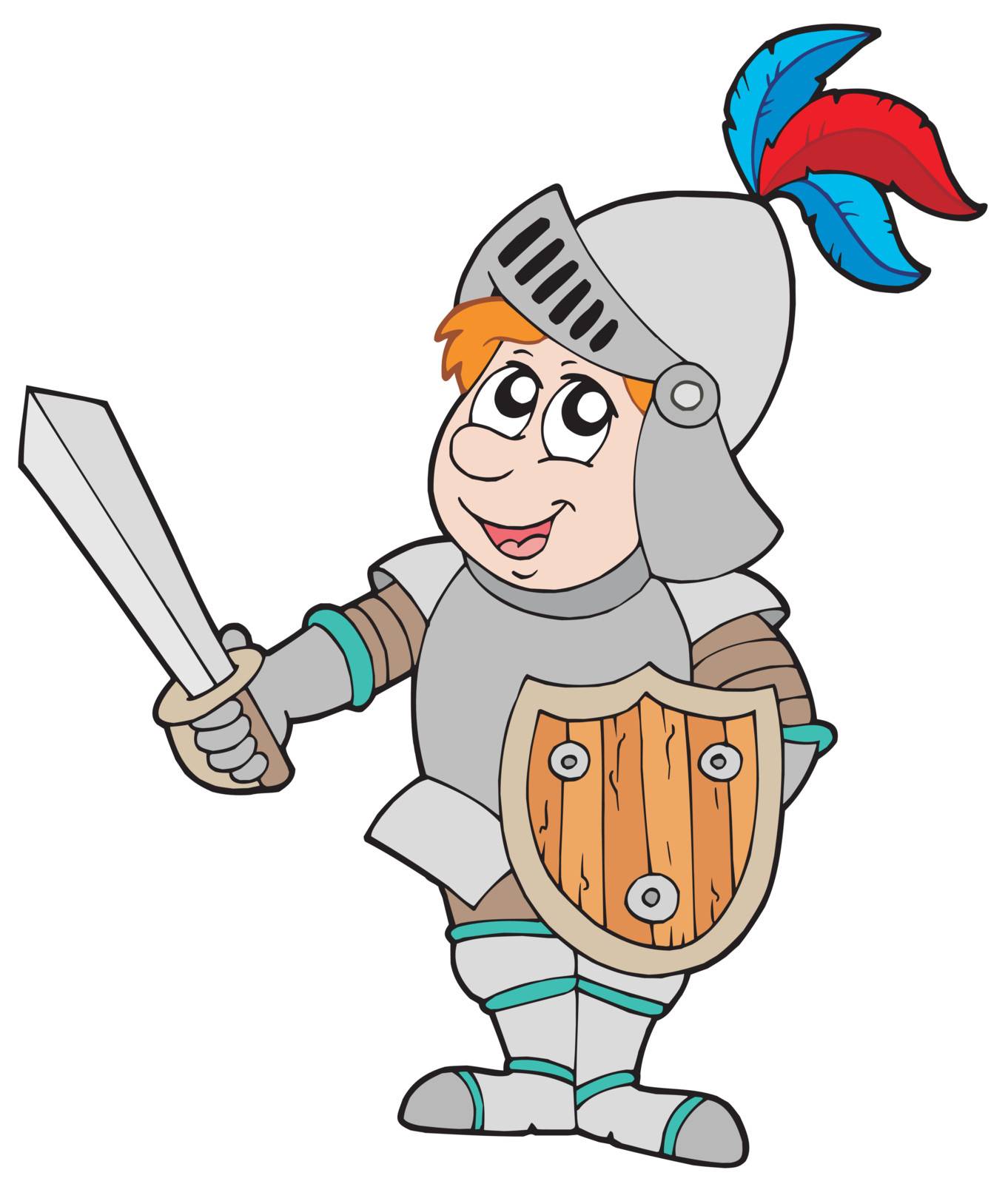 Cartoon knight on white background - vector illustration.