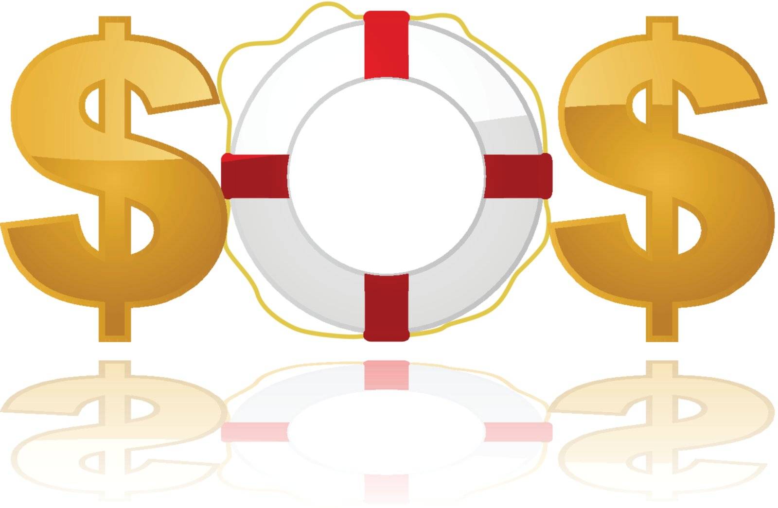 Concept illustration showing a lifesaver between two $ signs, spelling out the emergency code SOS
