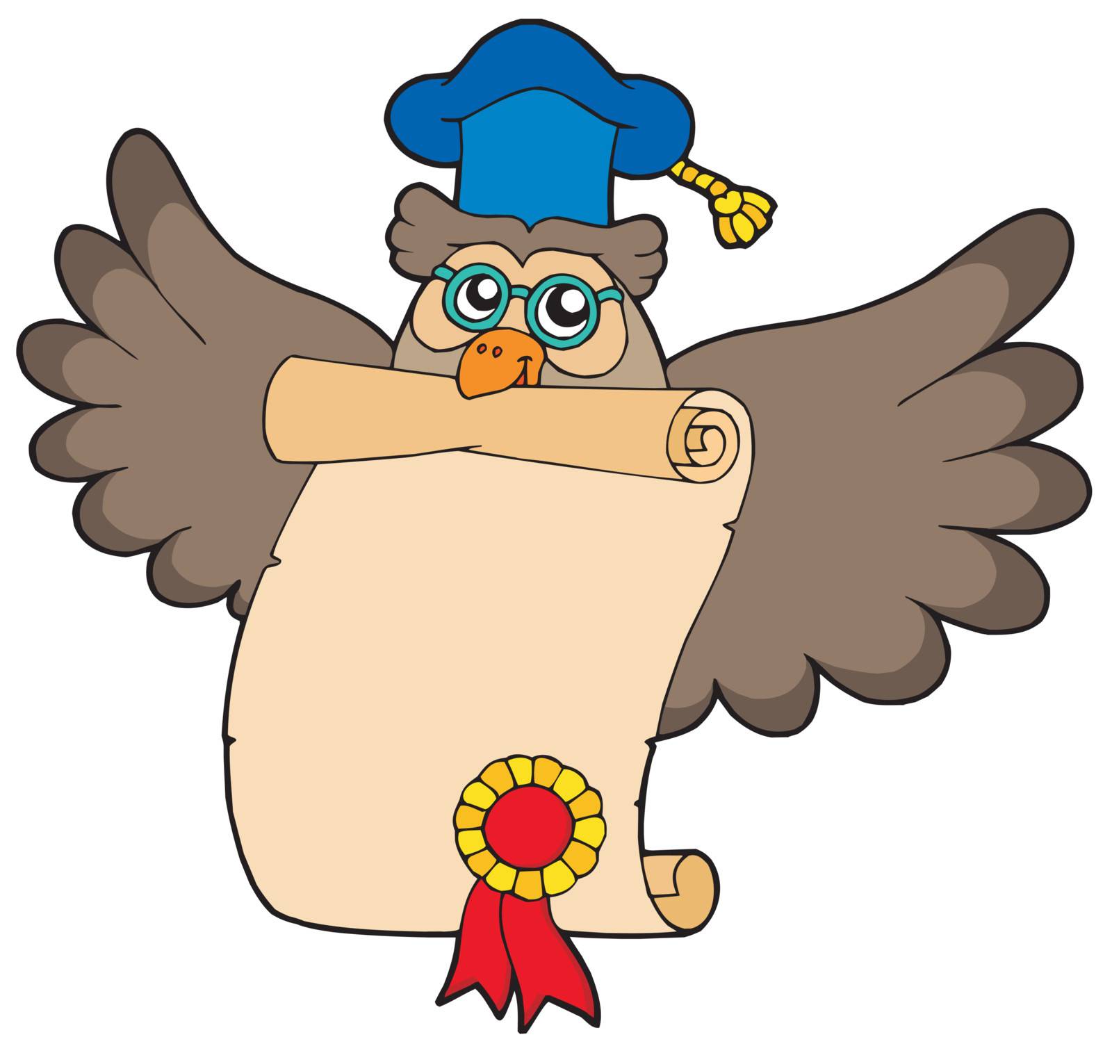 Owl teacher with diploma - vector illustration.