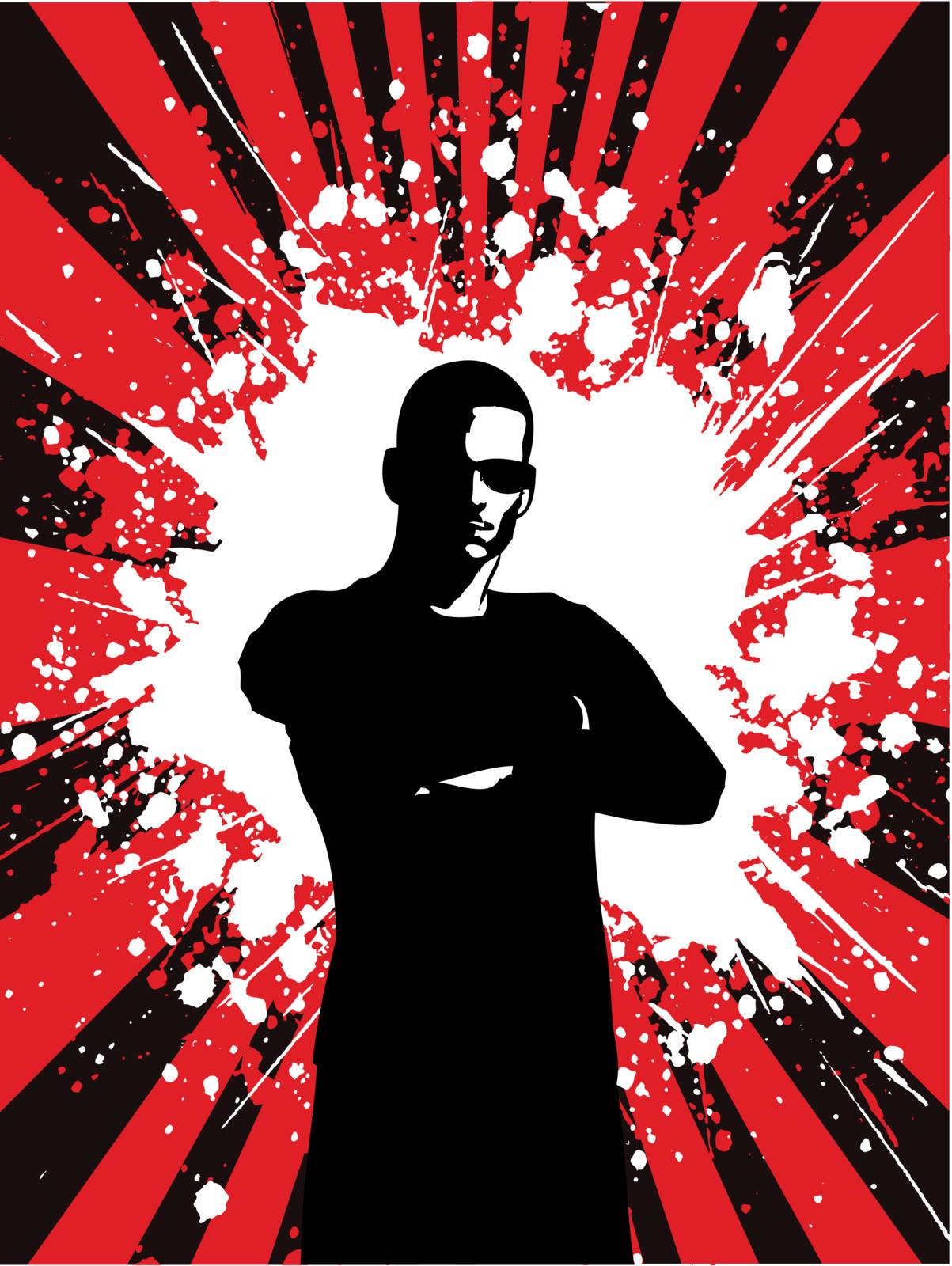 black silhouette of man in sunglasses over grunge background