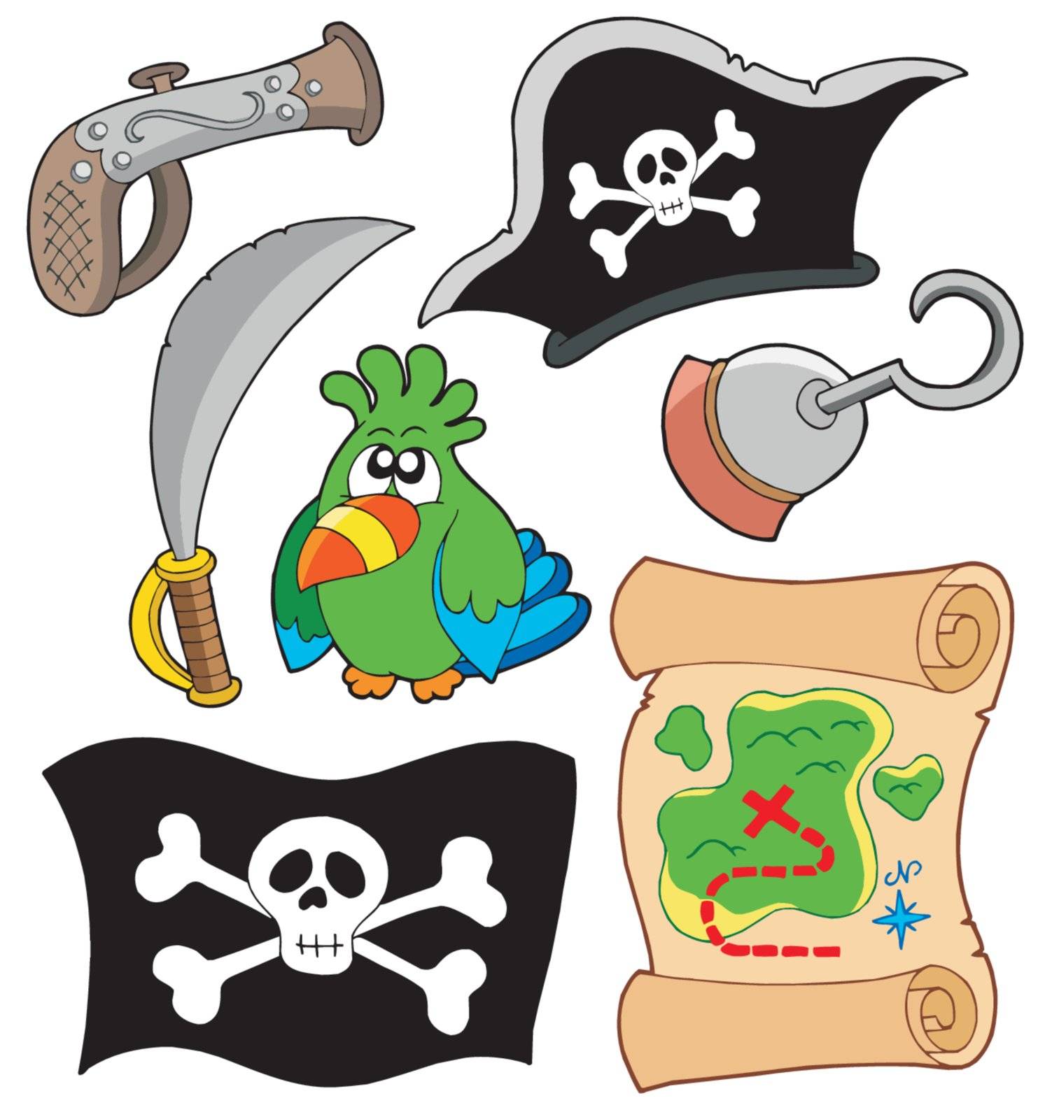 Pirate equipment collection - vector illustration.
