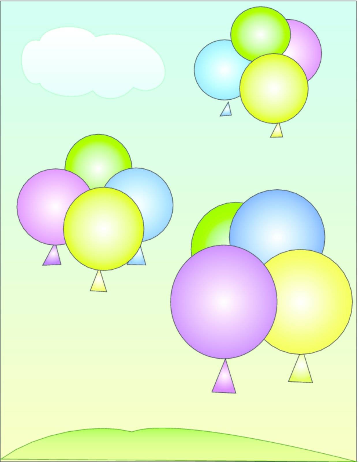 multi-colored balloons in the sky with a cloud. In the lower part vector illustration green lawn