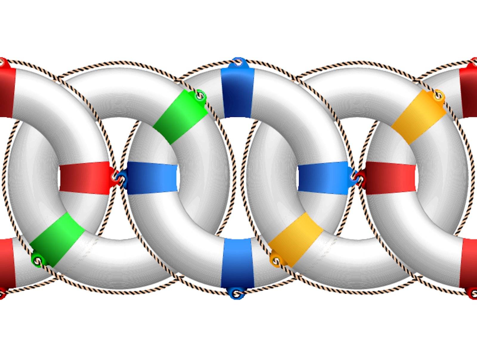 life buoy horizontal pattern, abstract seamless border; vector art illustration