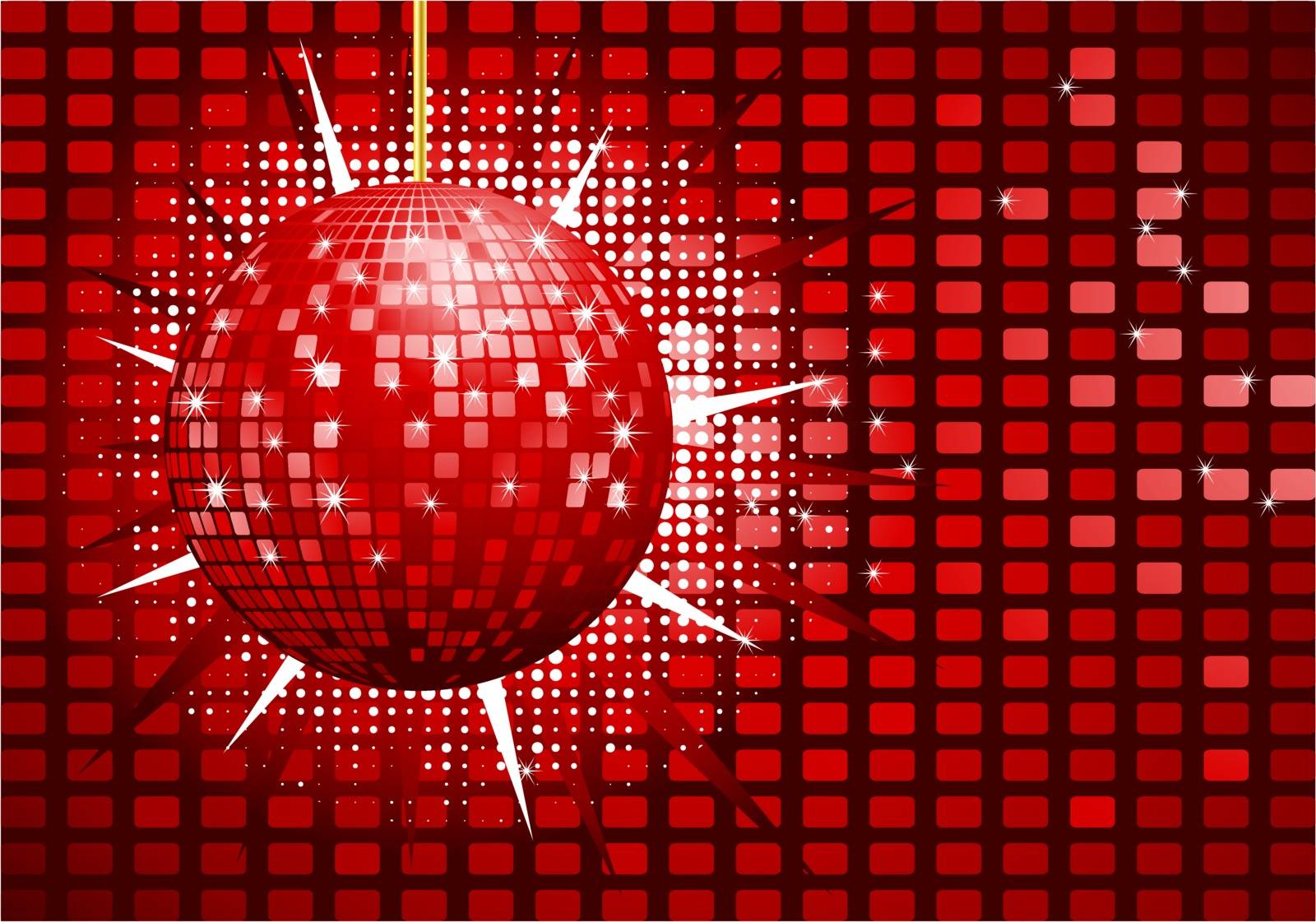 Shiny red disco ball, vector illustration