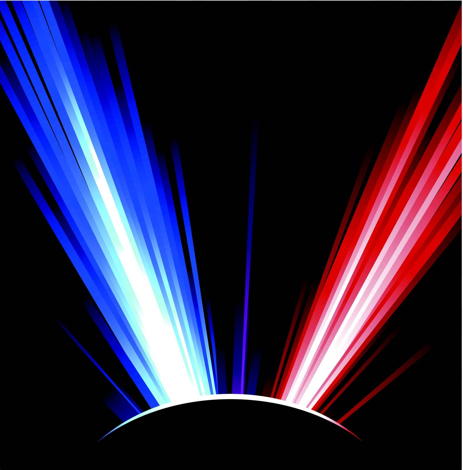 Red and blue rays on black background
