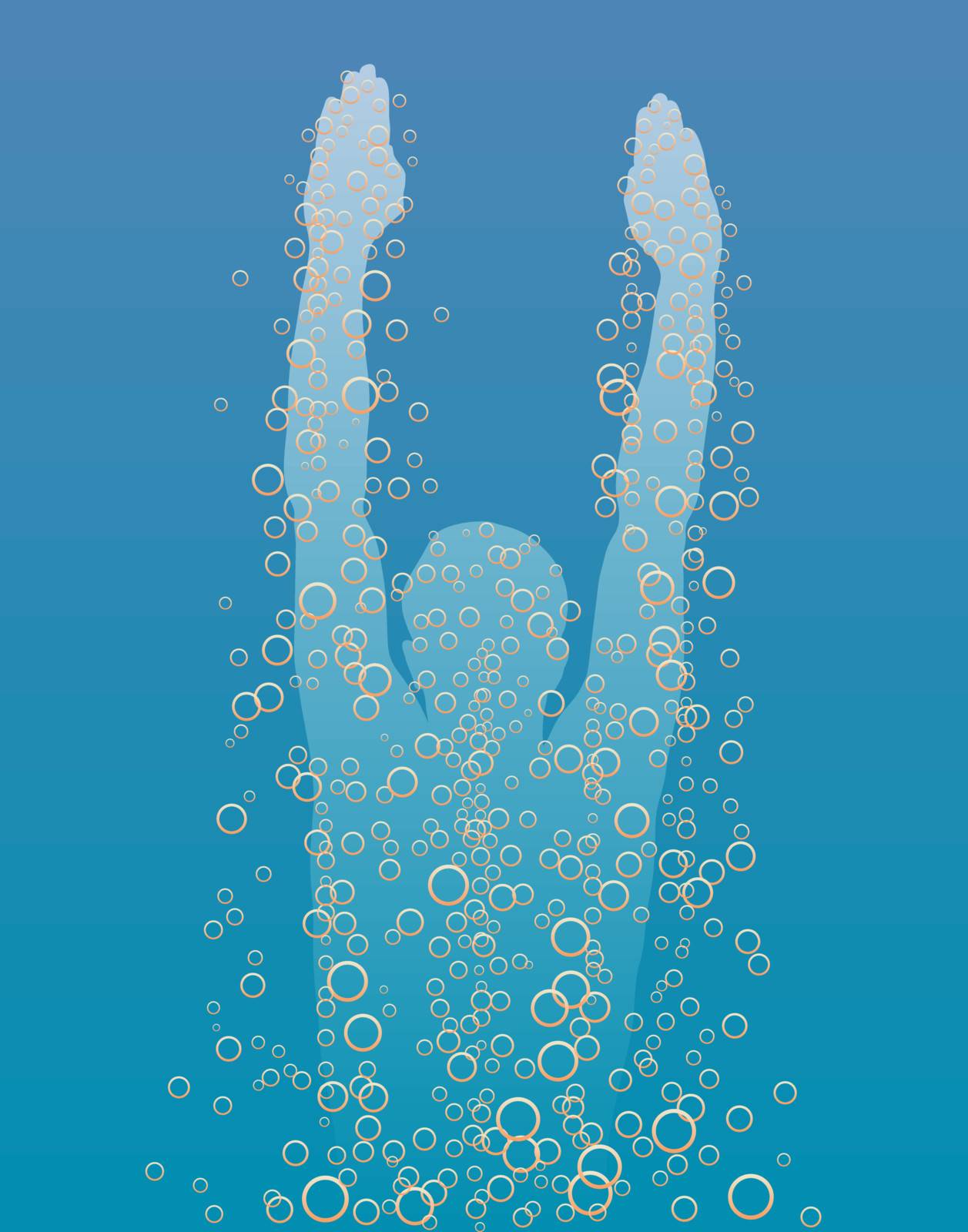 Editable vector illustration of a diver rising to the surface