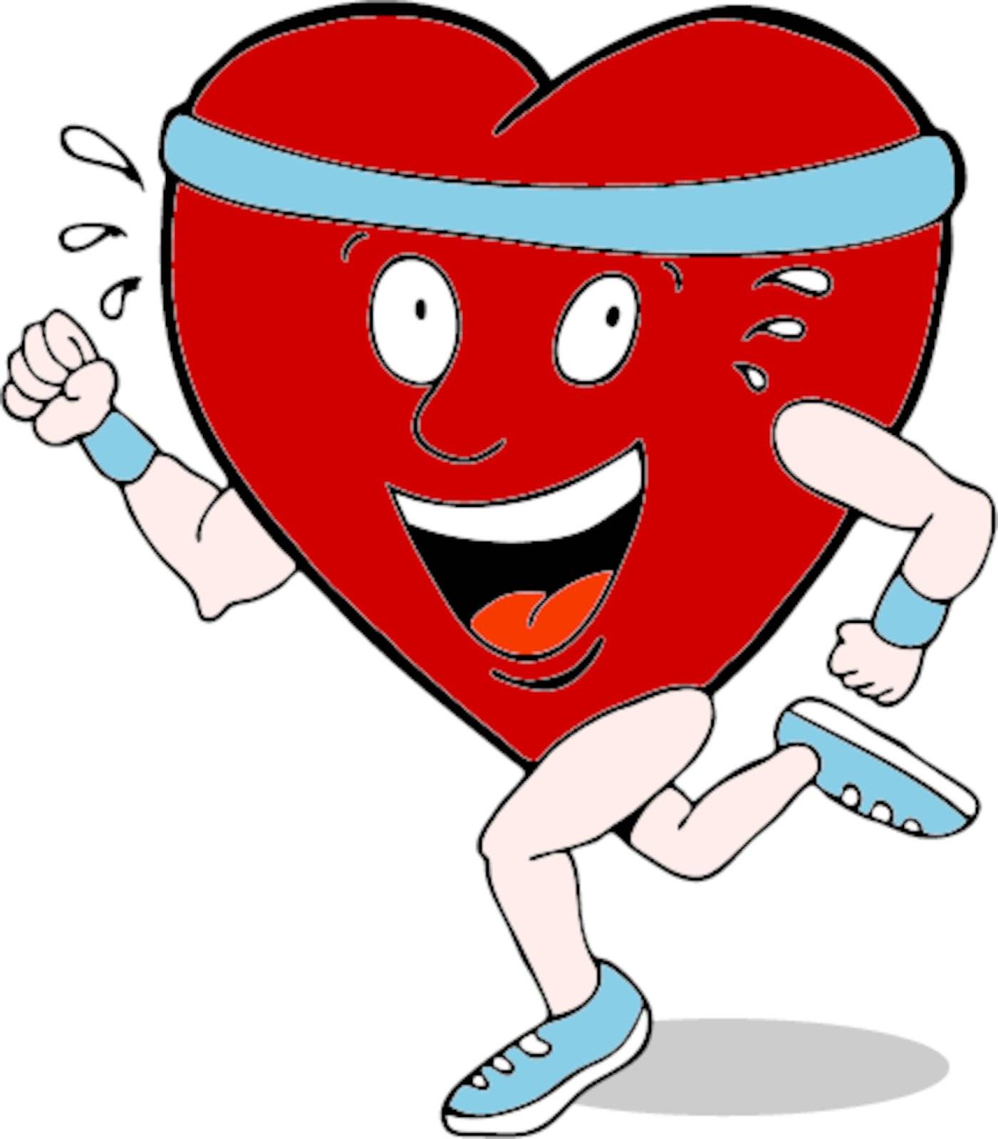 An image of a healthy heart shaped character running.