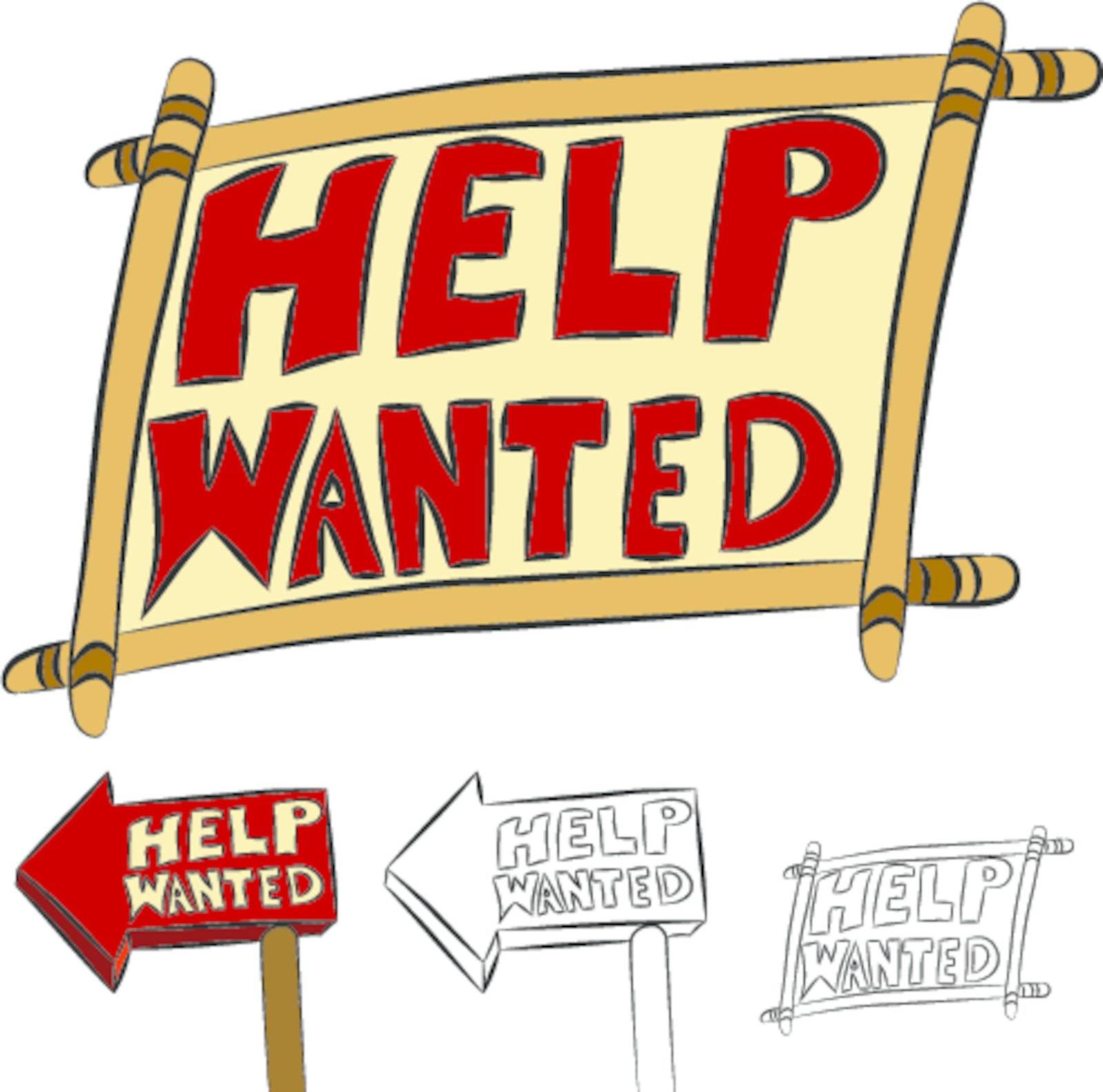 An image of a set of help wanted signs.