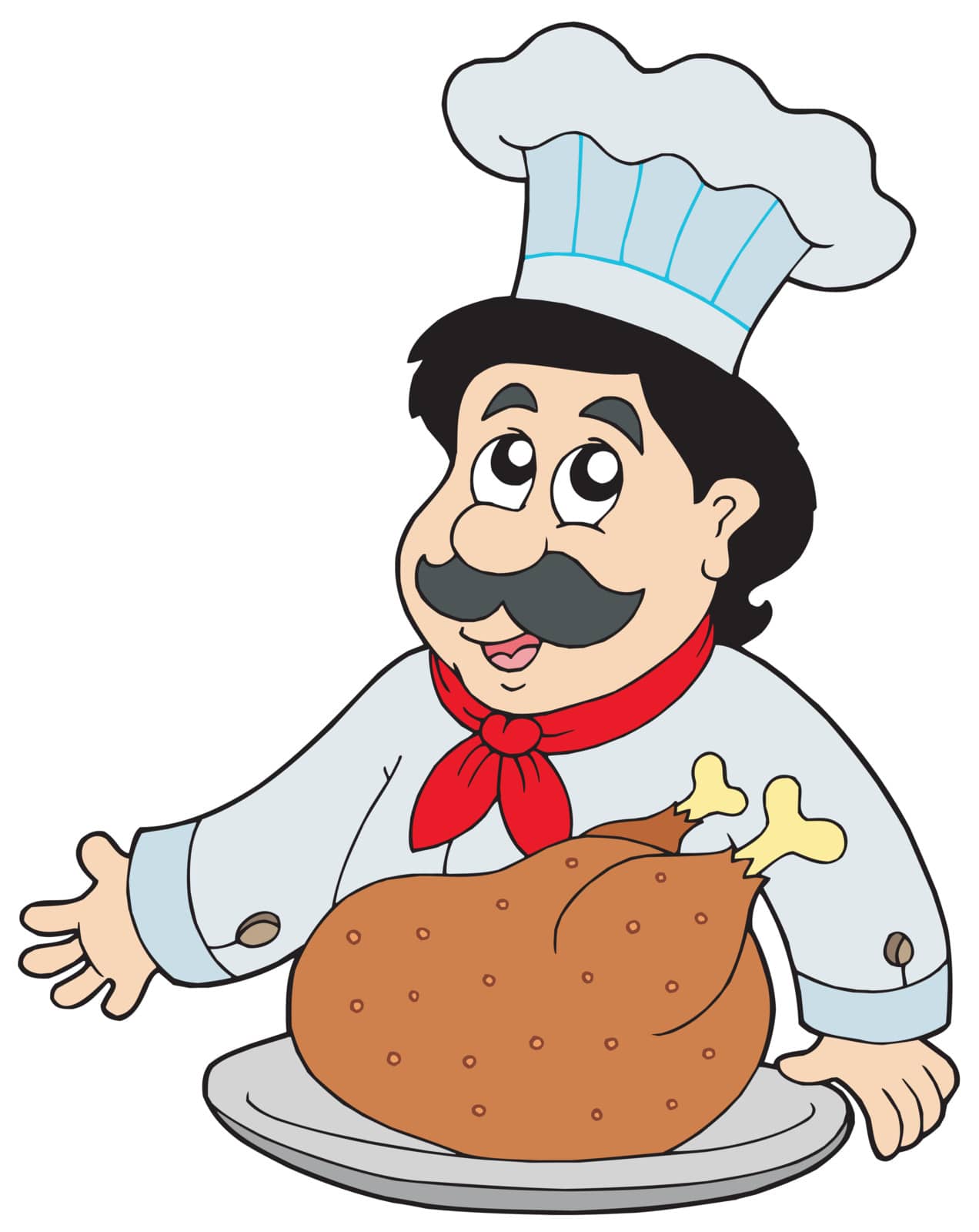 Cartoon chef with roasted meat - vector illustration.