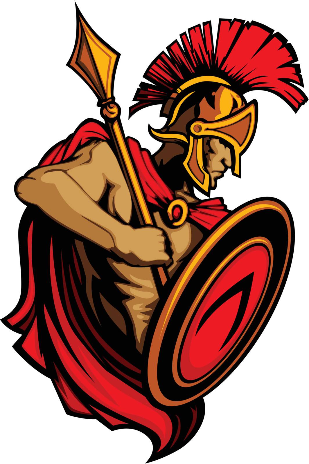 Greek Spartan or Trojan Mascot holding a shield and spear