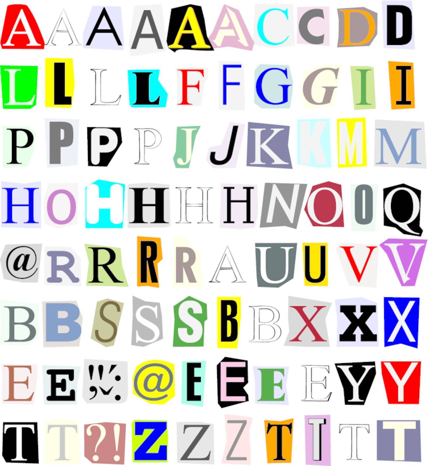 illustration of individual letters cut out of newspapers and magazines
