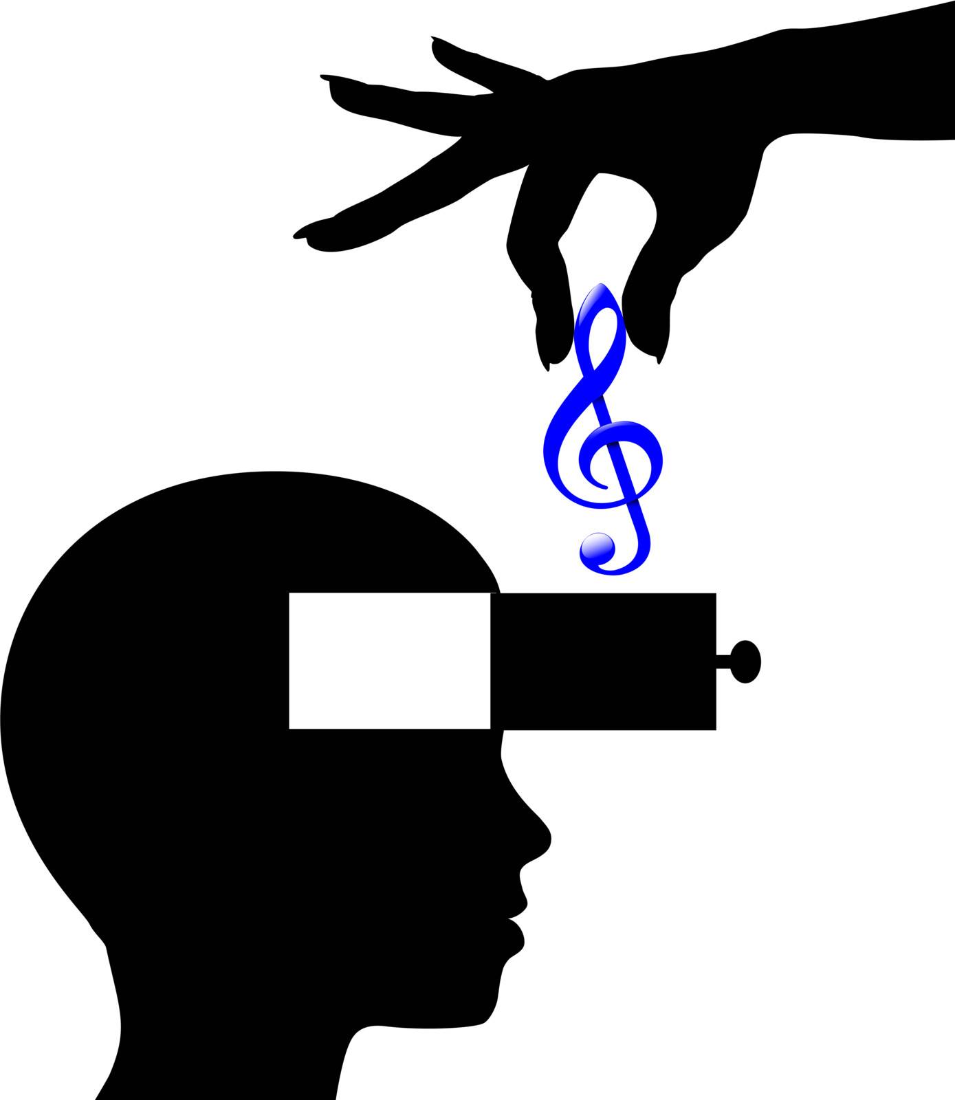 Music download lessons or appreciation into open mind of person