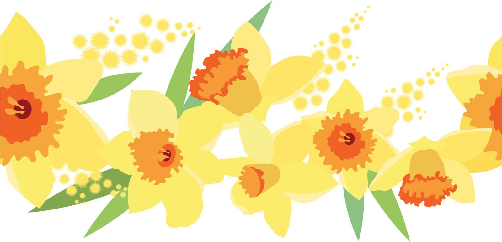 Seamless horizontal spring border with yellow daffodils