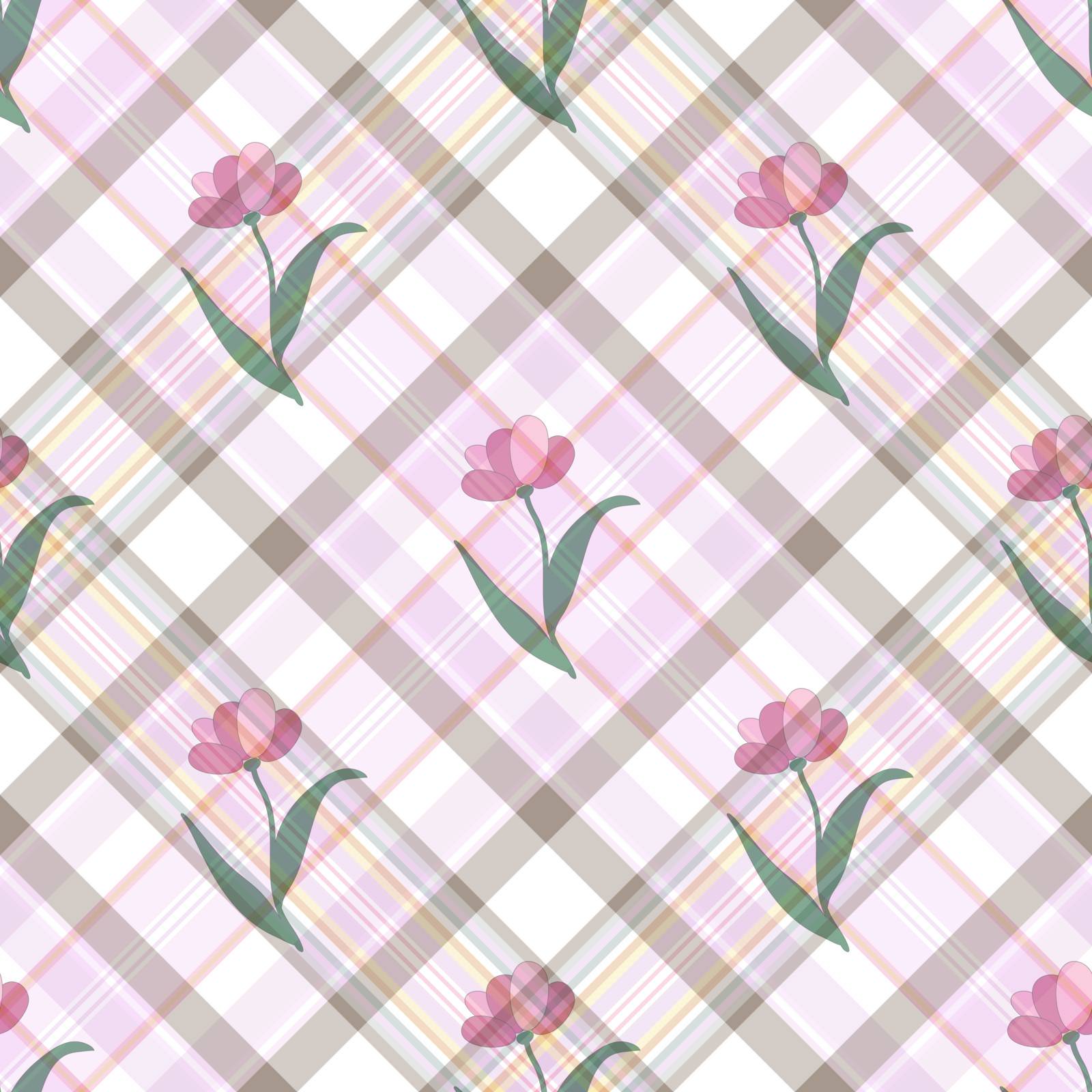 Seamless gentle floral diagonal checkered pattern (vector EPS 10)