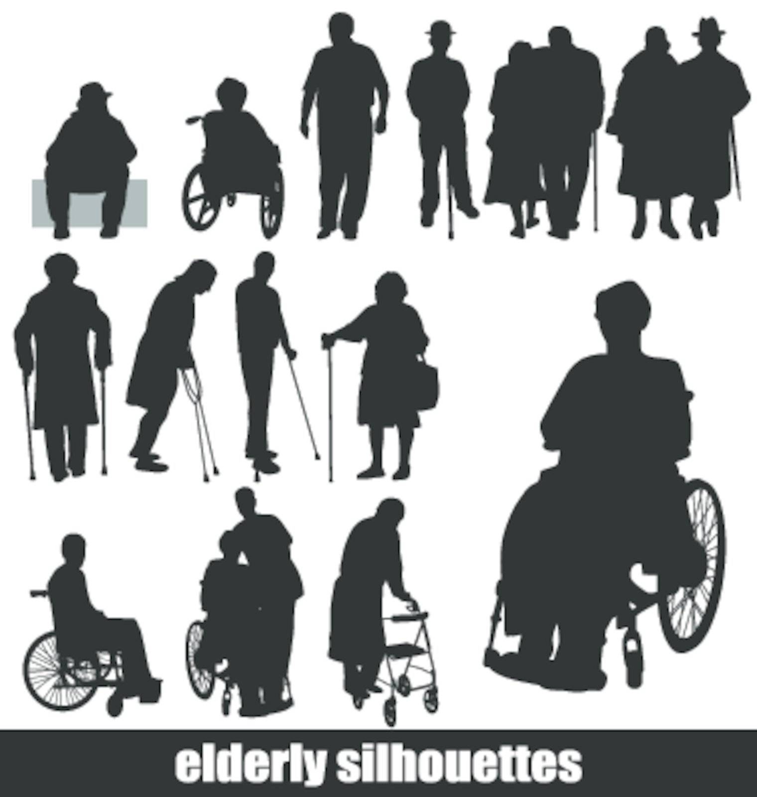 elderly silhouettes set