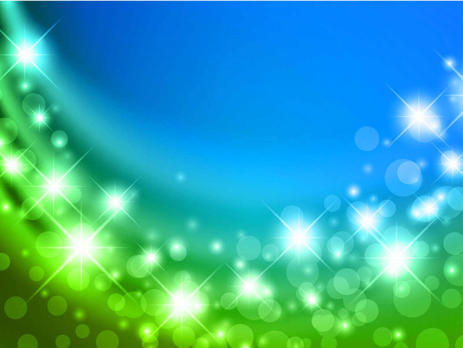 blue and green abstract curtain with shining stars and copyspace for your text