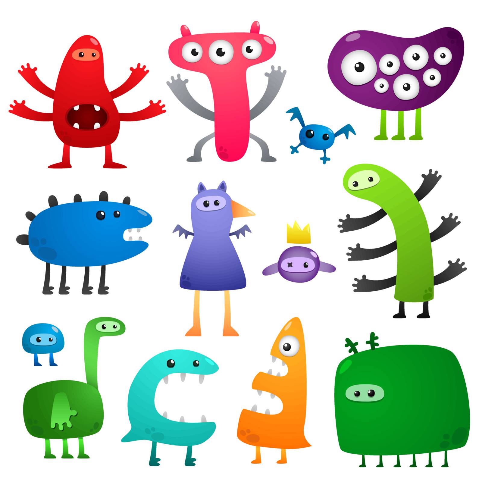 Collection of cartoon colored crazy funny monsters
